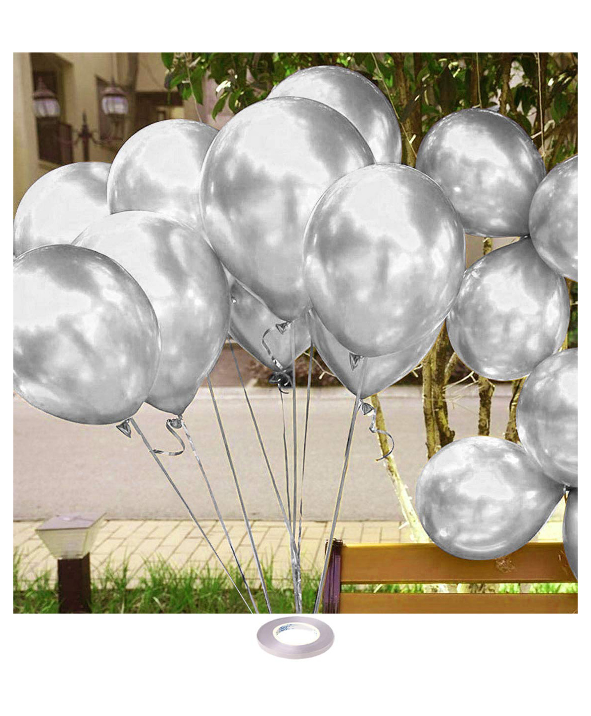 AMFIN Pack of 26 Chrome Balloons with Curling Ribbon for Kids - Silver-picture-25
