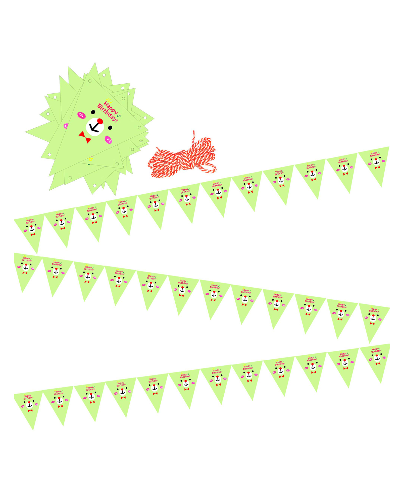 AMFIN Happy Birthday Face Printed Flag Party Bunting Flags Banner for Kids Room Play School Decoration Birthday Party Green - Length 250 cm-picture-10