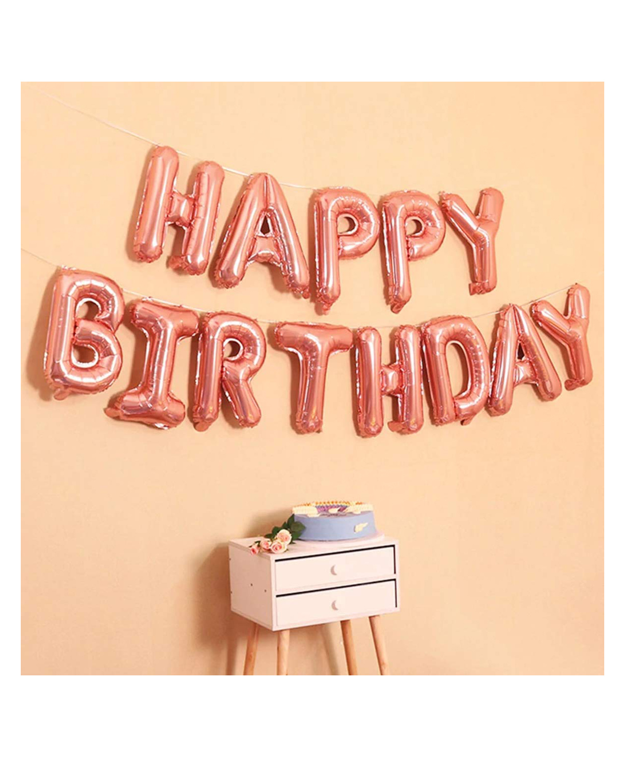 Amfin 16 Inch Happy Birthday 13 Letters Foil Balloon Set - Rose Gold-picture-17