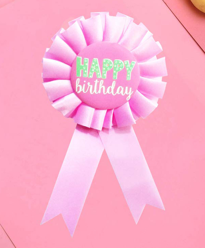 AMFIN Happy Birthday Ribbon Badge Confetti Design for Party Favor Birthday with Pin - Light Pink-image-25