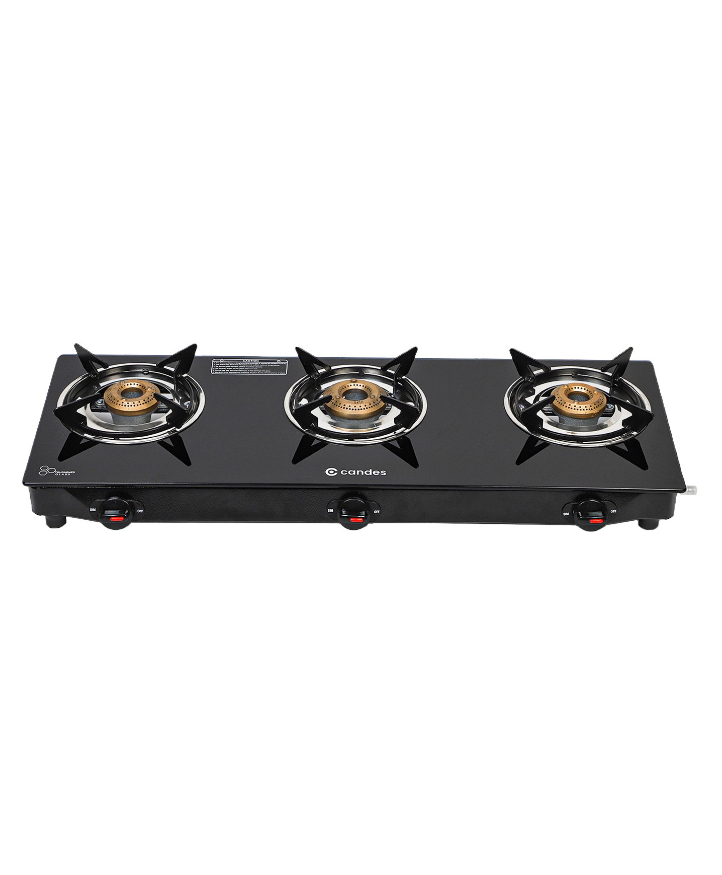 Candes Flame 3 Burners Glass Manual Gas Stove - Black-picture-19
