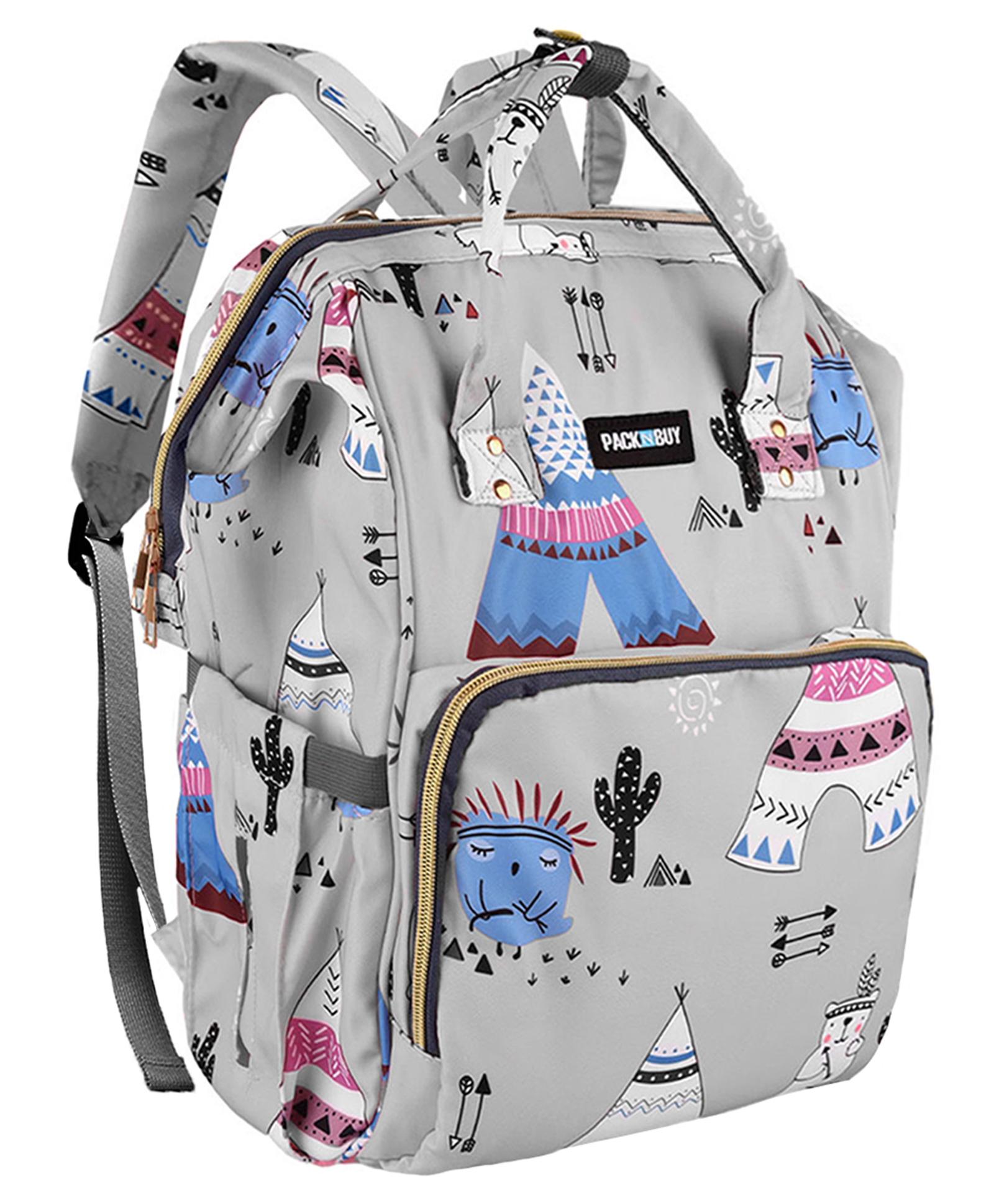 PACKNBUY Diaper Bag Backpack Print Baby Bag - Grey-picture-28