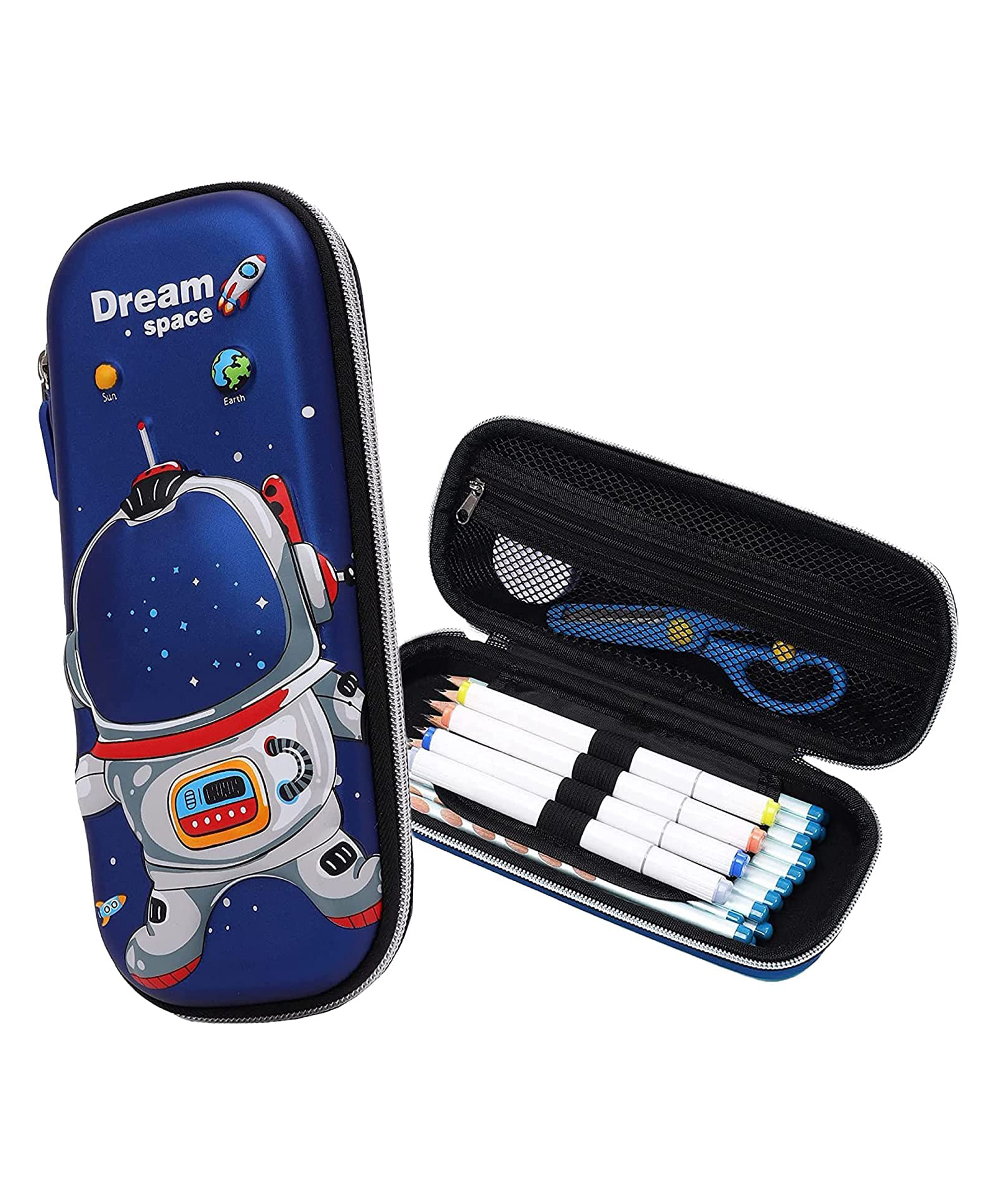 Syga Unicorn & Alien Pencil Case Pouch Portable Multifunction Pen Bag with Compartments - Blue-picture-16