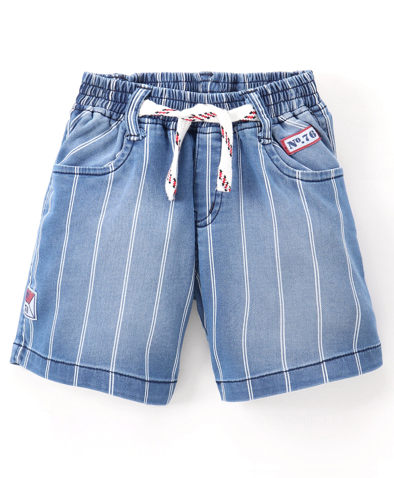 Little Kangaroos Above Knee Length Striped Stretch Denim Shorts - Light Blue-image-27