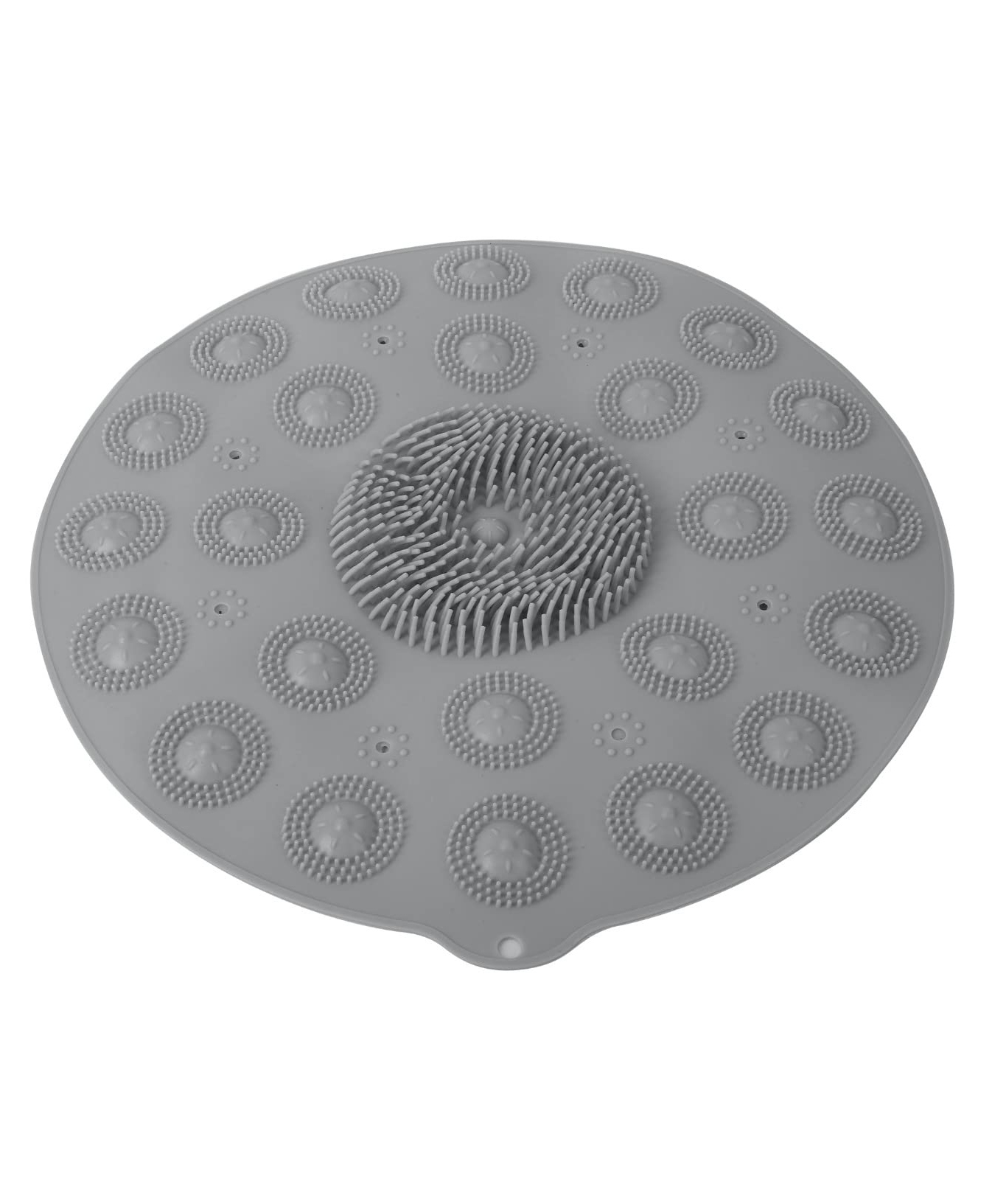 KolorFish Non-Slip Silicone Round PVC Bathroom Shower Mat with Foot Brush & Suction Cups and Drain Holes - Grey-image-47