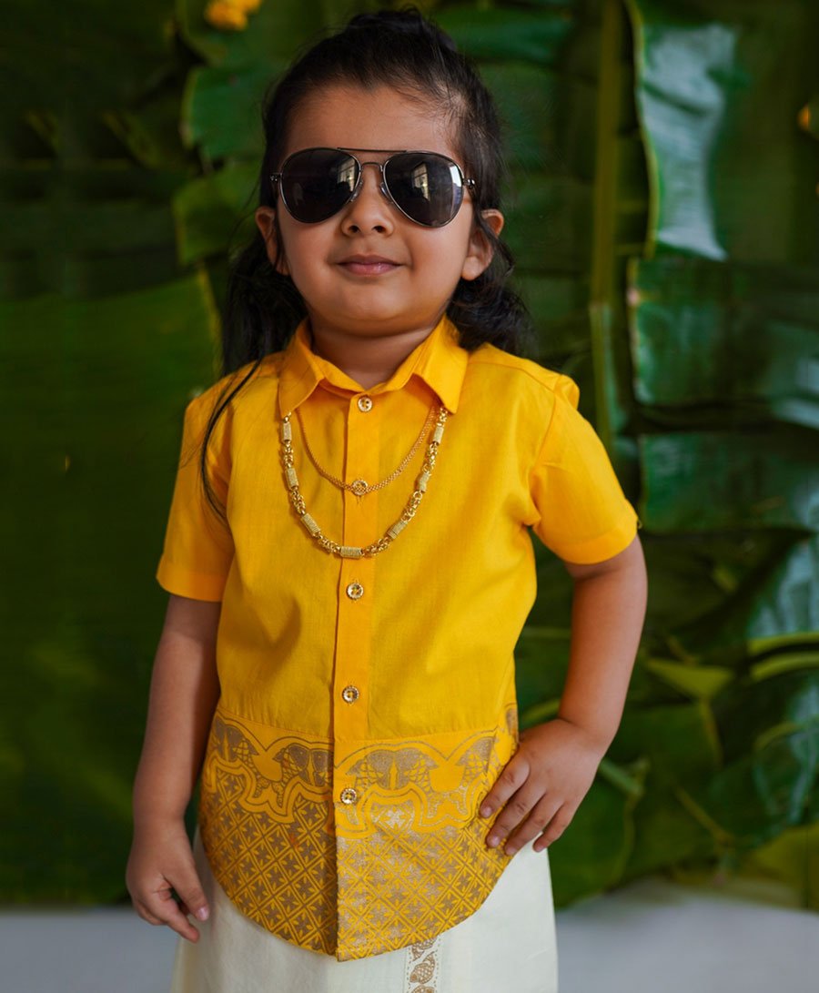 Tiber Taber Half Sleeves Ethnic Block & Fish Motif Printed Ethnic Shirt - Yellow-image-29