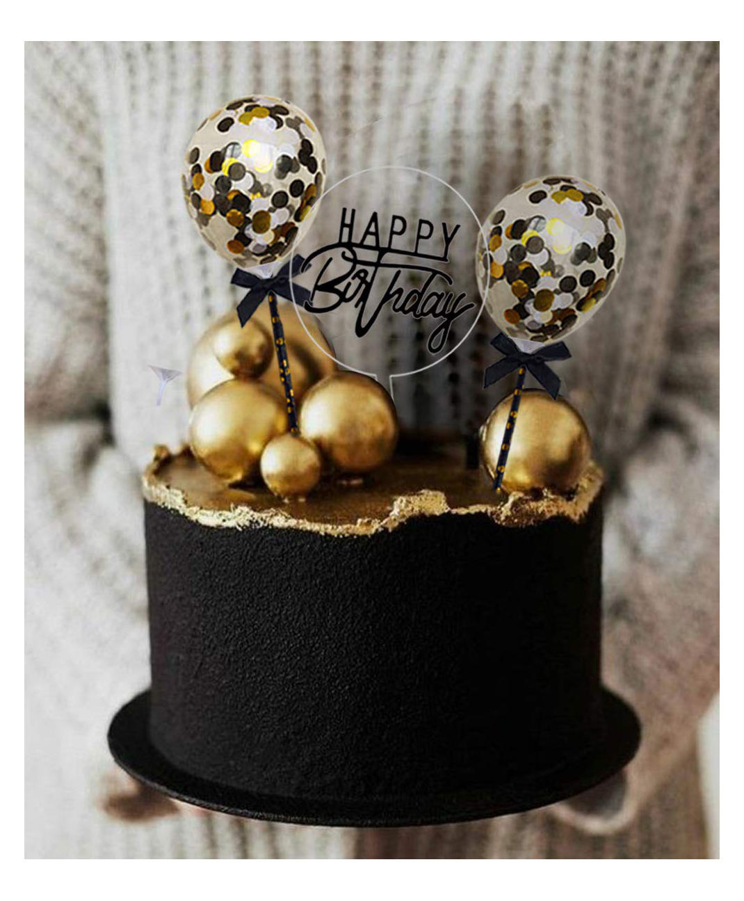 AMFIN Transparent Confetti Balloons Cake Topper - Black