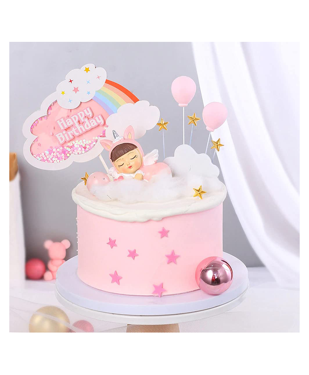 AMFIN Rainbow Cake Topper Birthday Pack of 1 - Pink-picture-12