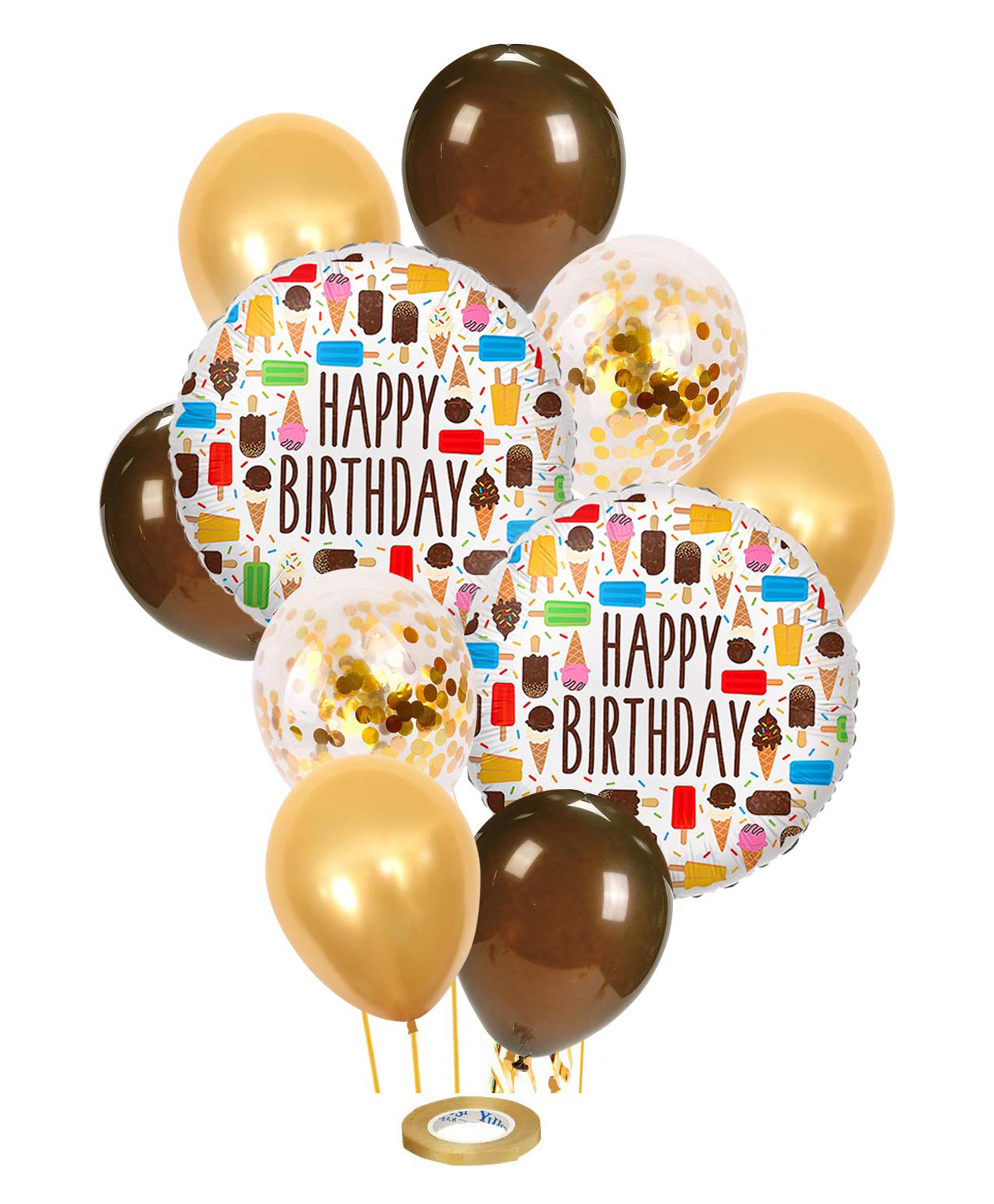 AMFIN Happy Birthday Round Foil Confetti Balloon & Ribbon Combo for 1st Birthday Balloons Decoration Kit Brown & Golden - Pack of 11-picture-30