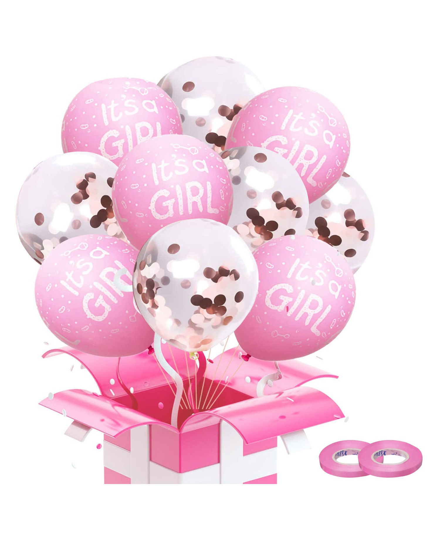 AMFIN Welcome Baby Girl Balloons Welcome Home Balloons for Decoration Its A Girl Decoration Baby Shower Items Pink Theme Balloons Confetti Transparent Balloons - Pack of 30-image-43