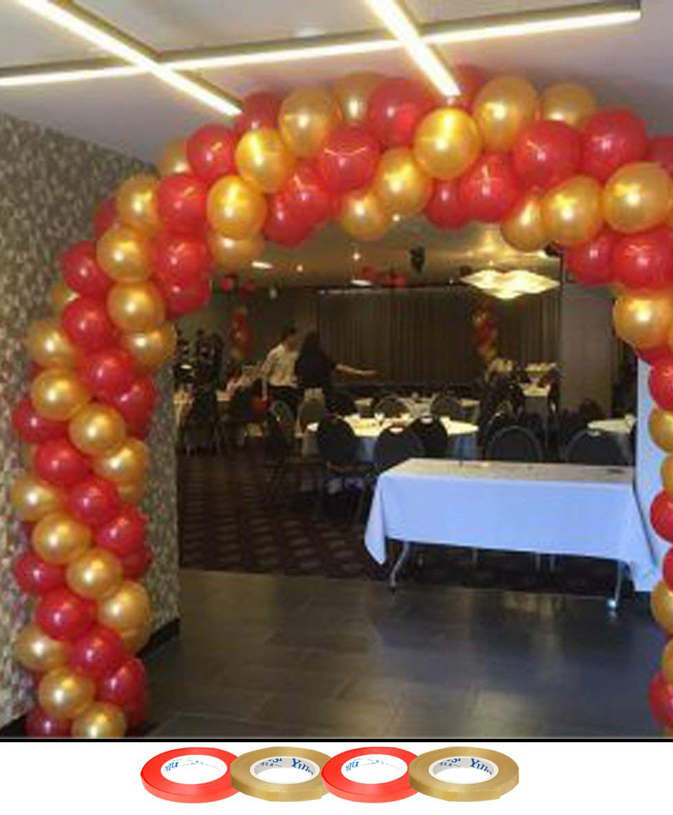 AMFIN 10 Inch Gold & Red Metallic Balloons with Matching Ribbon for Decoration - Pack of 100-image-29
