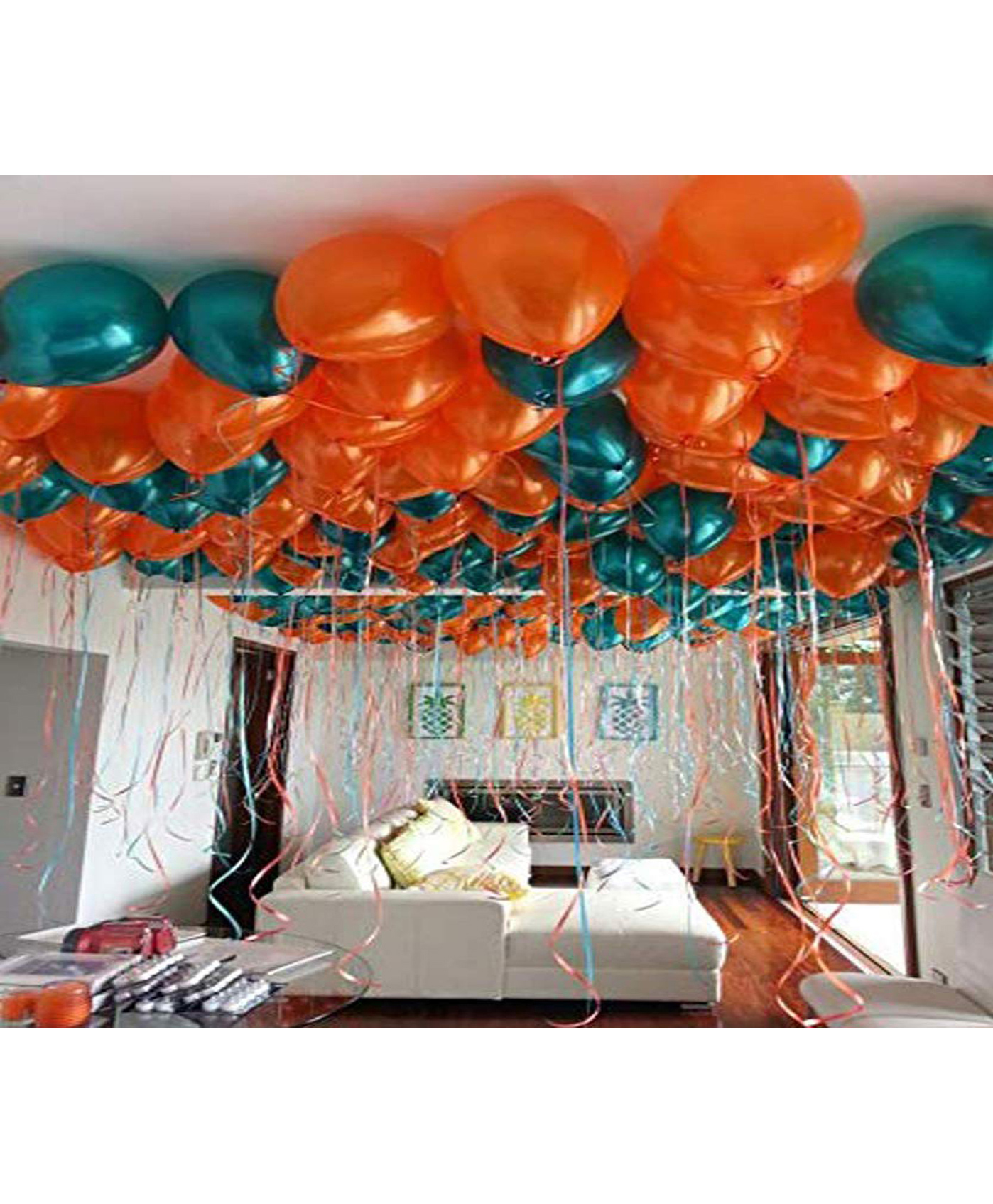 AMFIN 10 Inch Metallic Balloons Orange & Dark Green with 20m Orange Ribbon and Green Ribbon for Birthday Decoration - Pack of 50-picture-18