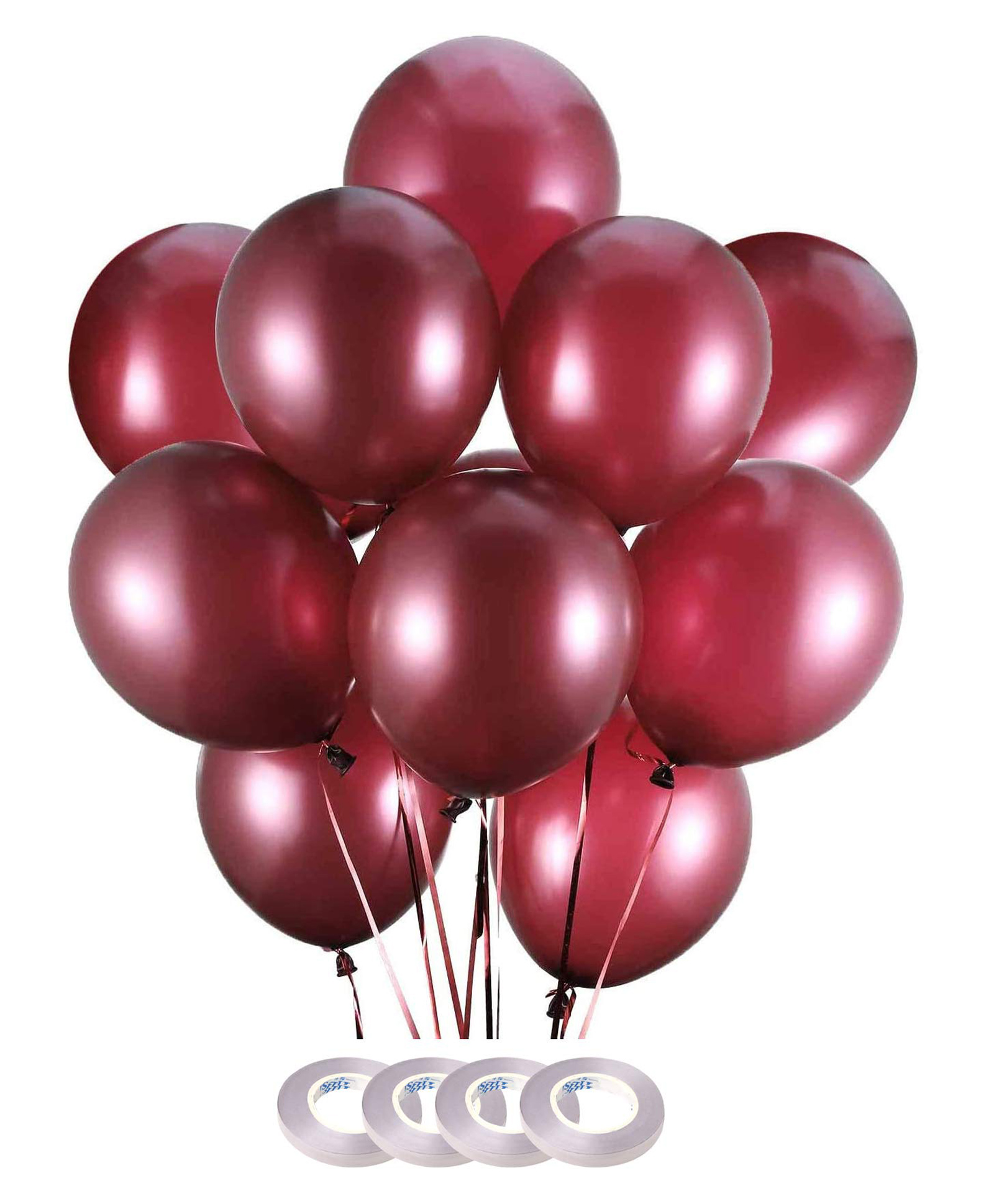 AMFIN Burgandy Metallic Balloons with Matching Curling Ribbon for Birthday Decoration - Pack of 100-image-35