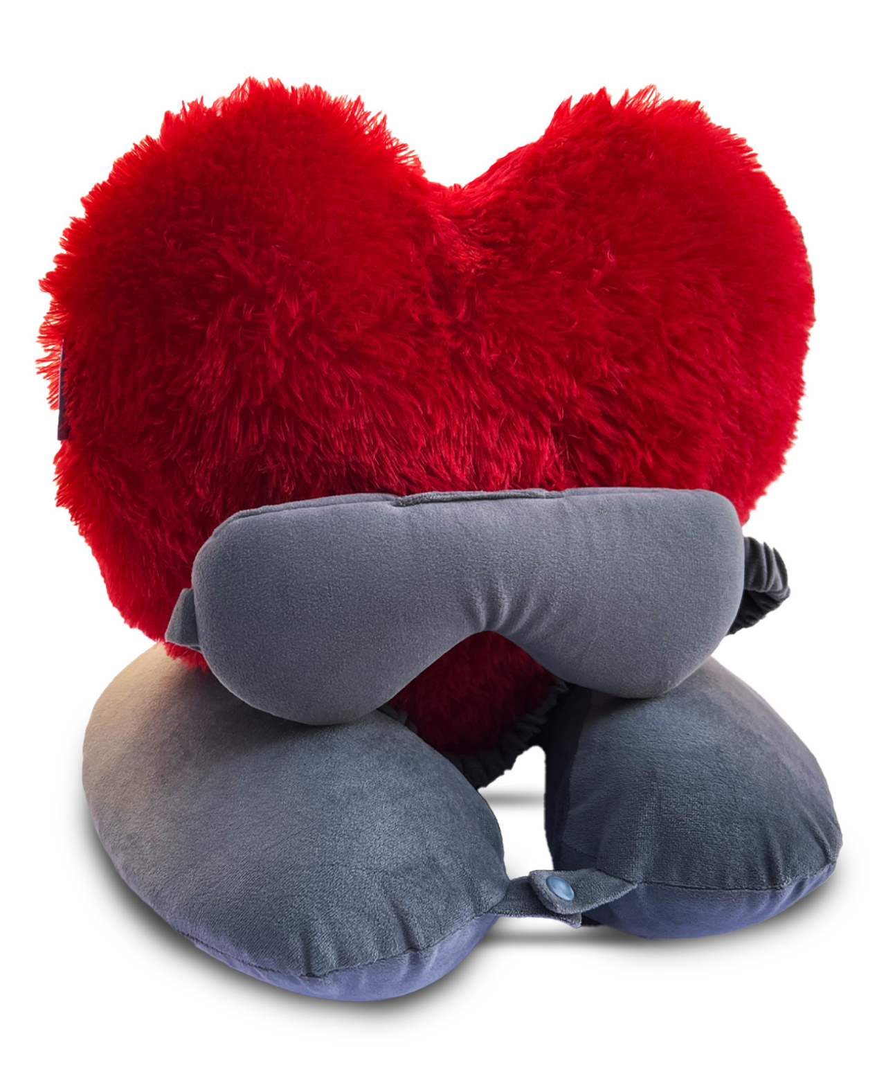Sleepsia Heart Shape Pillow, Eye Mask & Travel Neck Pillow Combo - Traveling Pillow, Love Pillow, Fur Love Heart Shape Cushion, Red Heart Pillow, Neck Support Pillow, Health Care Eye Mask-image-1