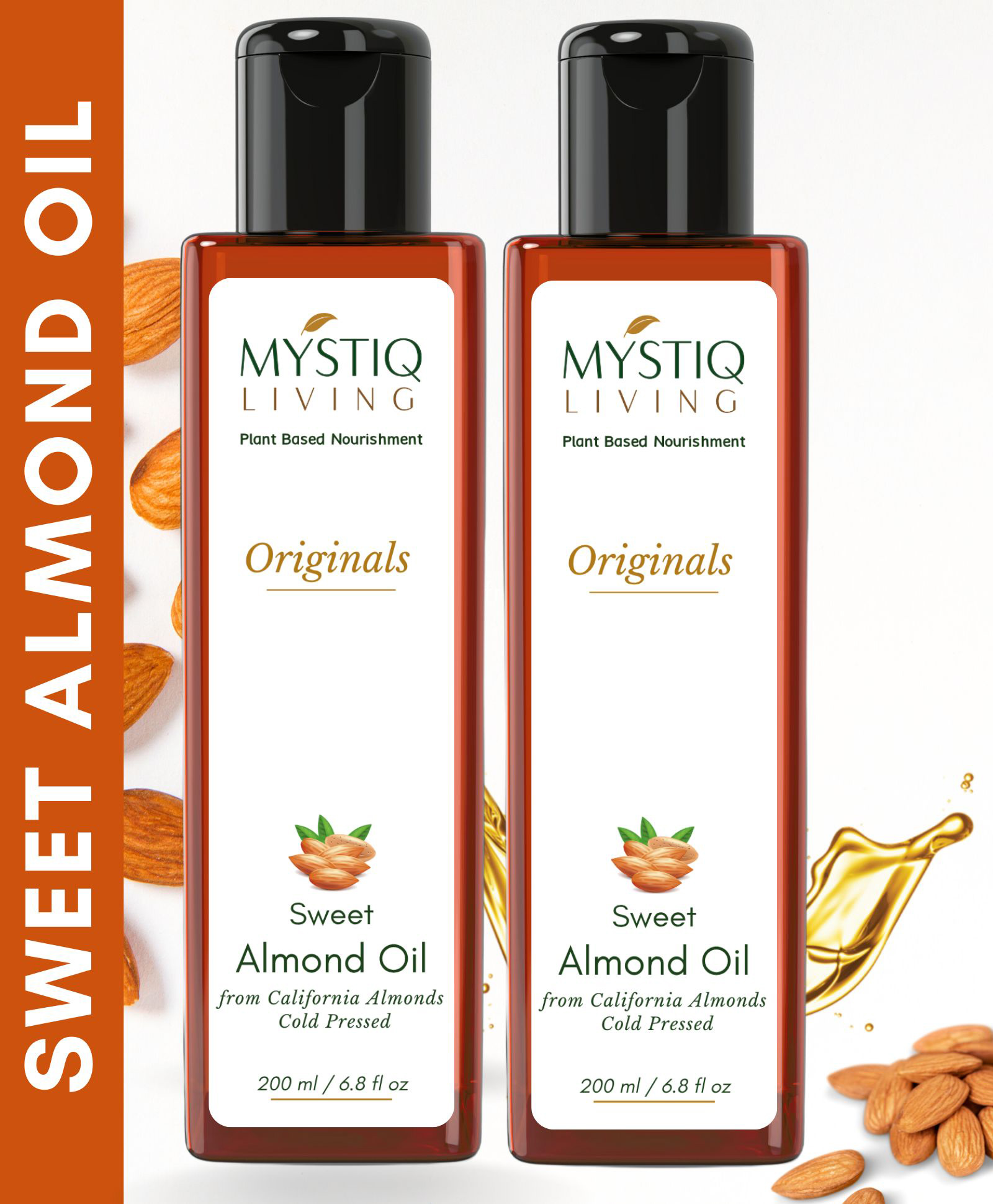 Mystiq Living Sweet Almond Oil Combo Massage Oil Pure Cold Pressed Face & Hair Oil - 100 ml Pack Of 2 - 200 ml Each-picture-27