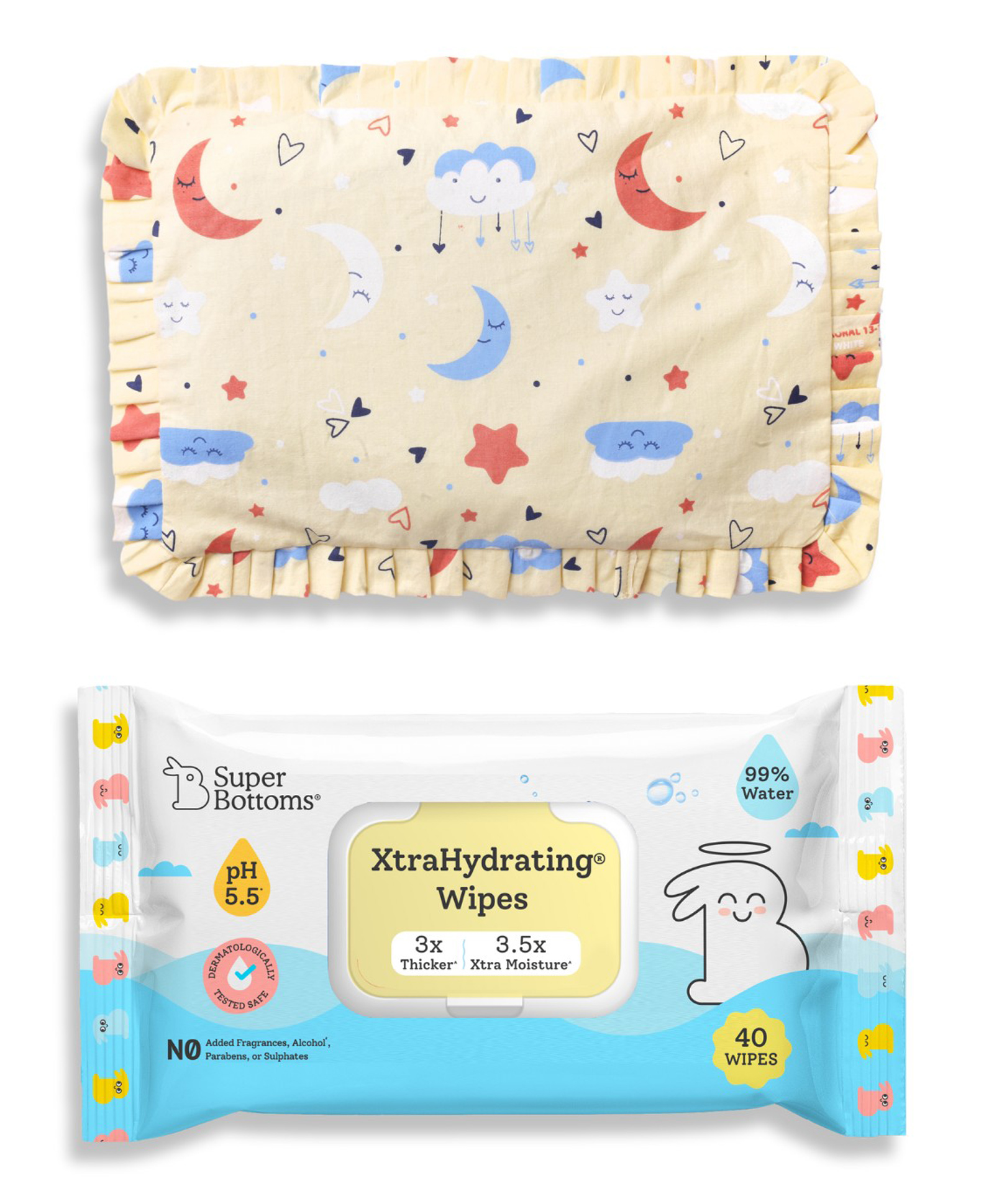 SuperBottoms Mustard Seed Pillow for Newborn and XtraHydrating Wipes Pack of 40 - Yellow-picture-47