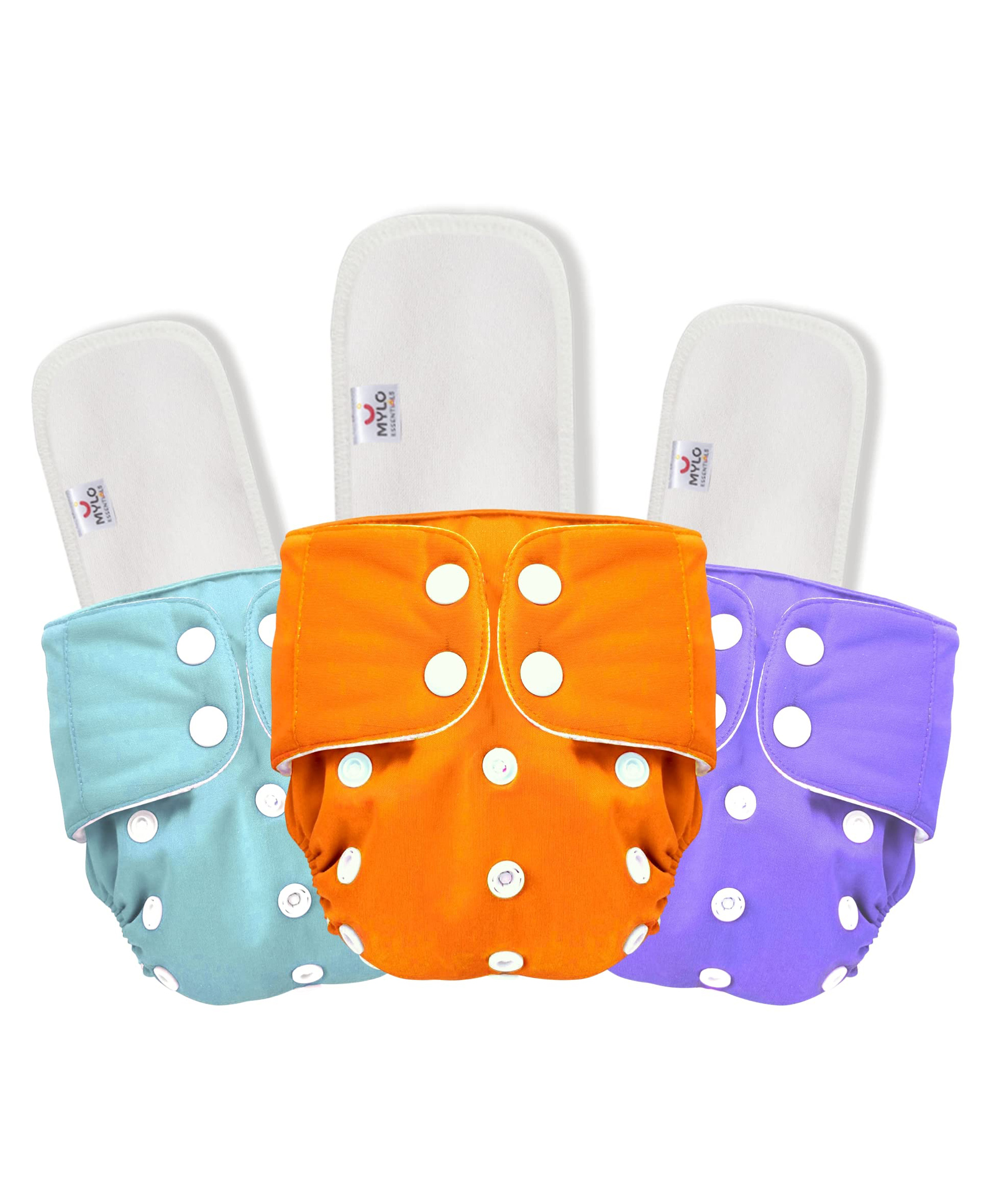 Mylo Baby Freesize Adjustable Cloth Diapers with 3 Free Insert Oeko Tex Certified Pack of 3 - Blue Orange Purple-image-43