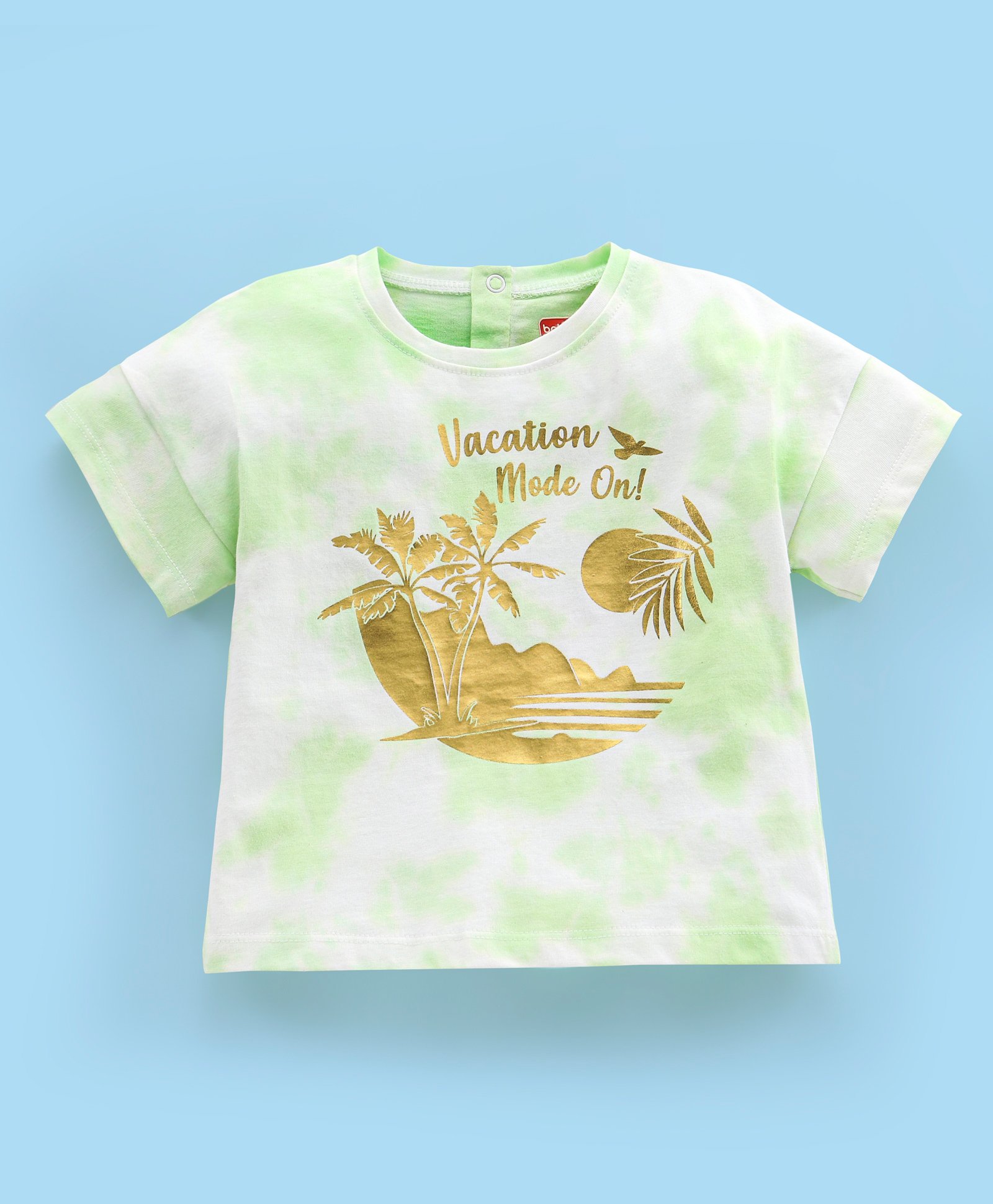 Babyhug 100% Half Sleeves Tie Die T-Shirt With Graphics & Foil Print Detailing - Lime Green-image-38