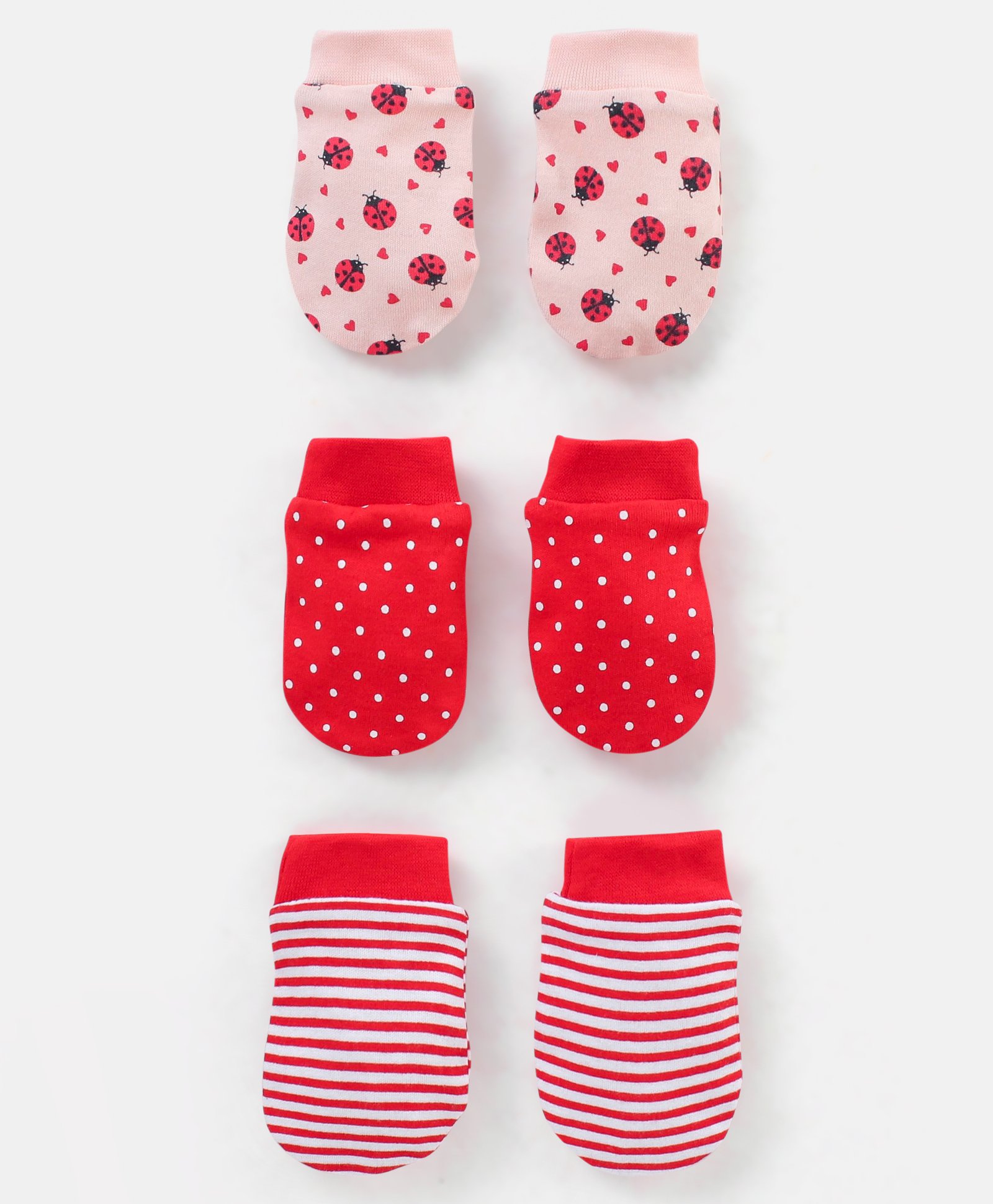 Babyhug 100% Cotton Lady Bug Print Mittens Pack of 3 - Multicolor-picture-26