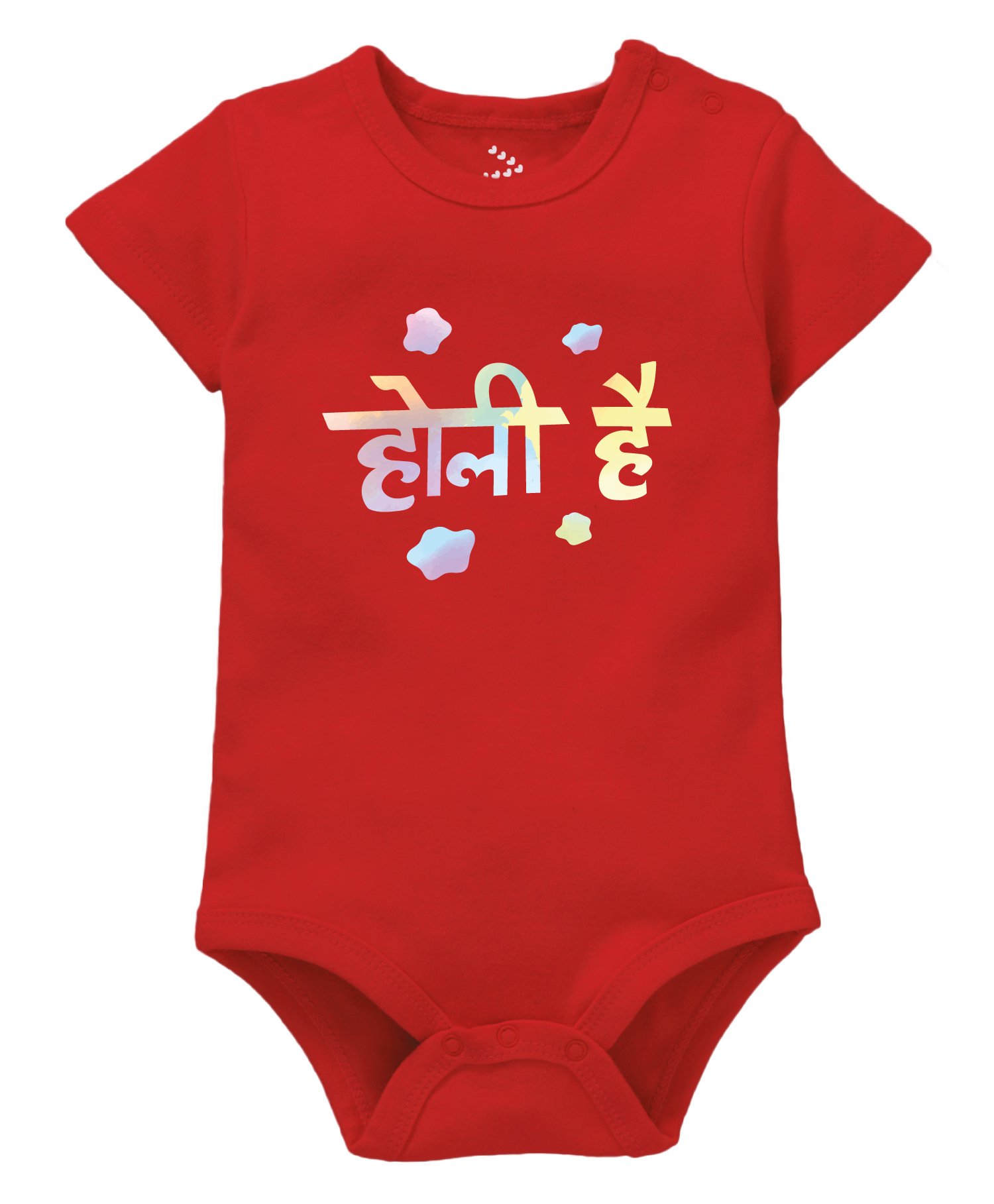 Zeezeezoo Half Sleeves Holi Theme Holi Hai Hindi Text Printed Onesie - Red-picture-16
