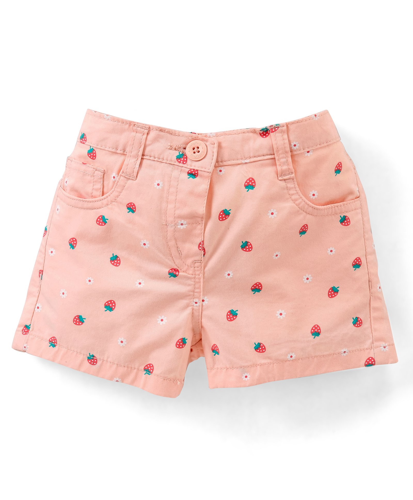 Babyhug Cotton Mid Thigh  Stretchable Shorts Strawberry Print - Peach-picture-11