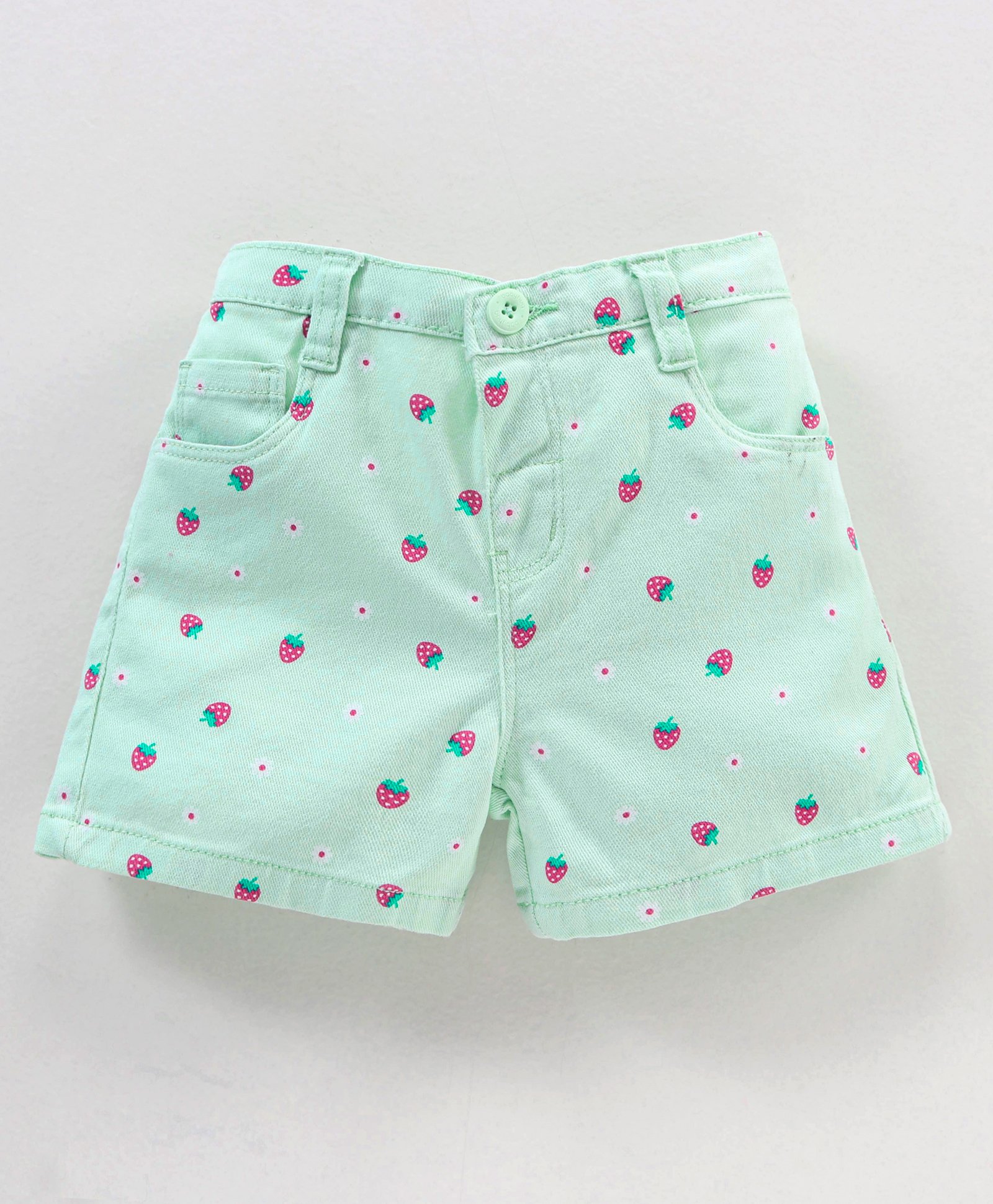 Babyhug Cotton Mid Thigh  Stretchable Shorts Strawberry Print - Mint-picture-20