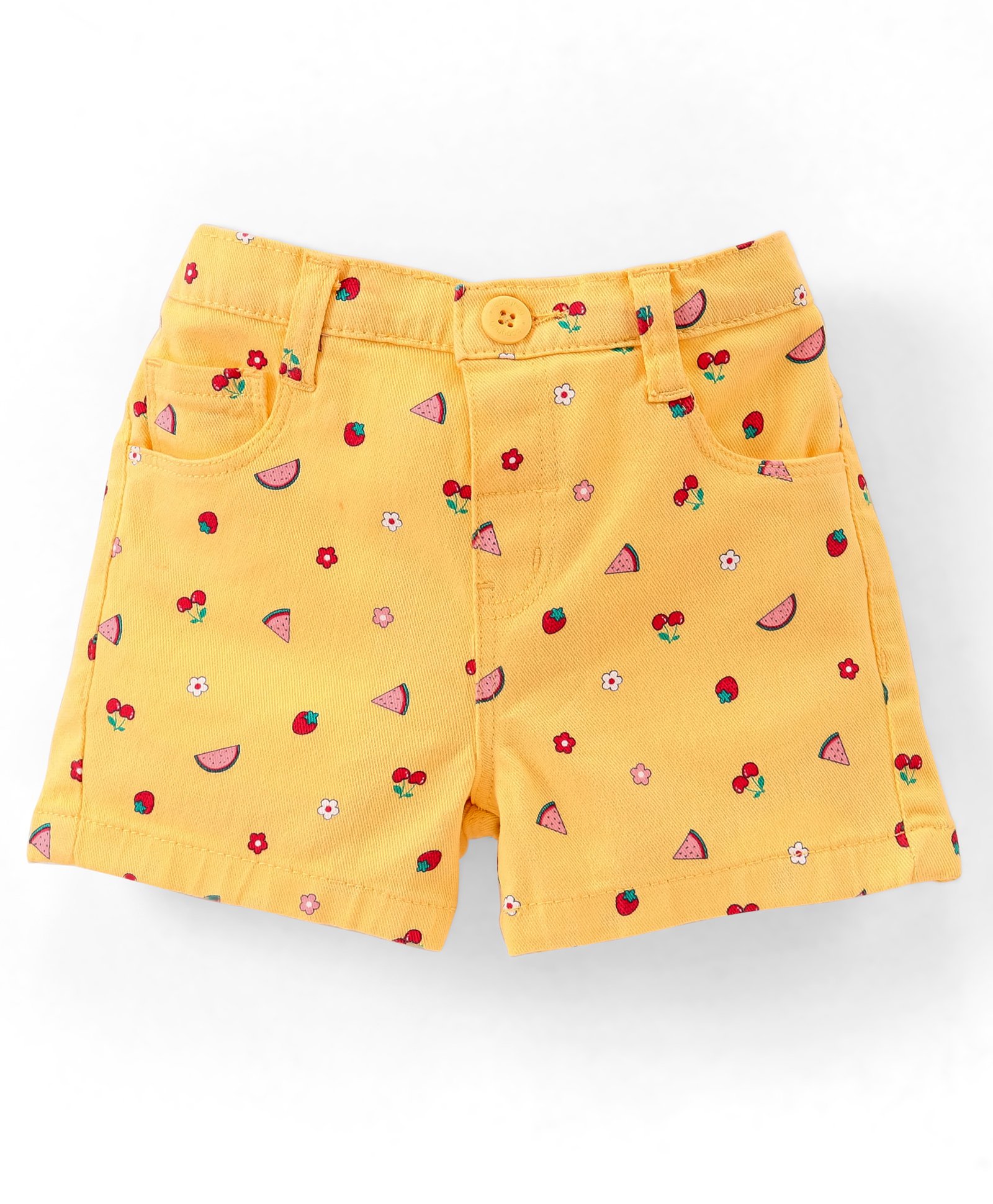 Babyhug Cotton Woven Knee Length Stretchable Shorts Cherry Print - Yellow-image-44