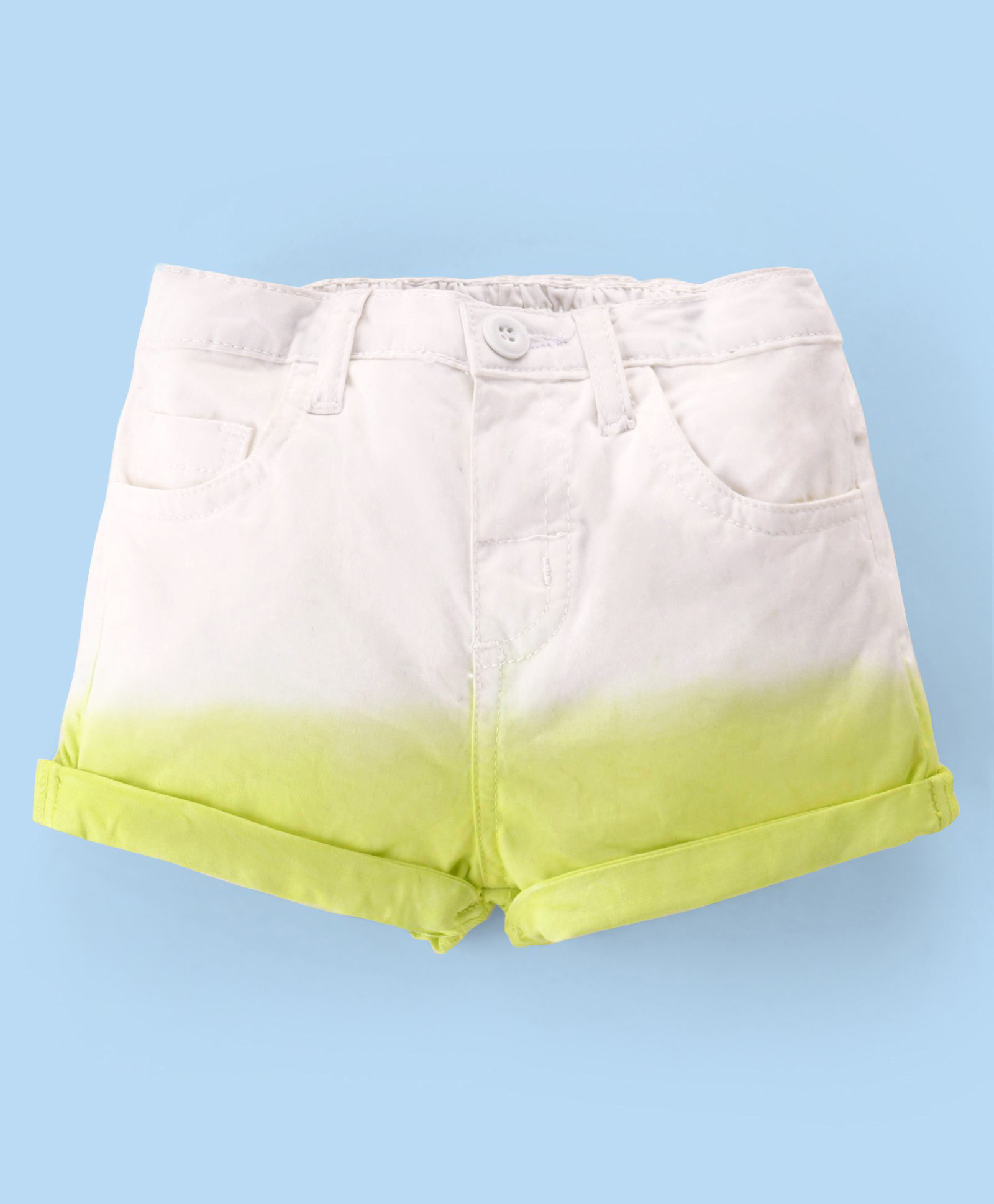 Babyhug Cotton Spandex Woven Mid Thigh Stretchable Solid Shorts - White & Green-picture-23