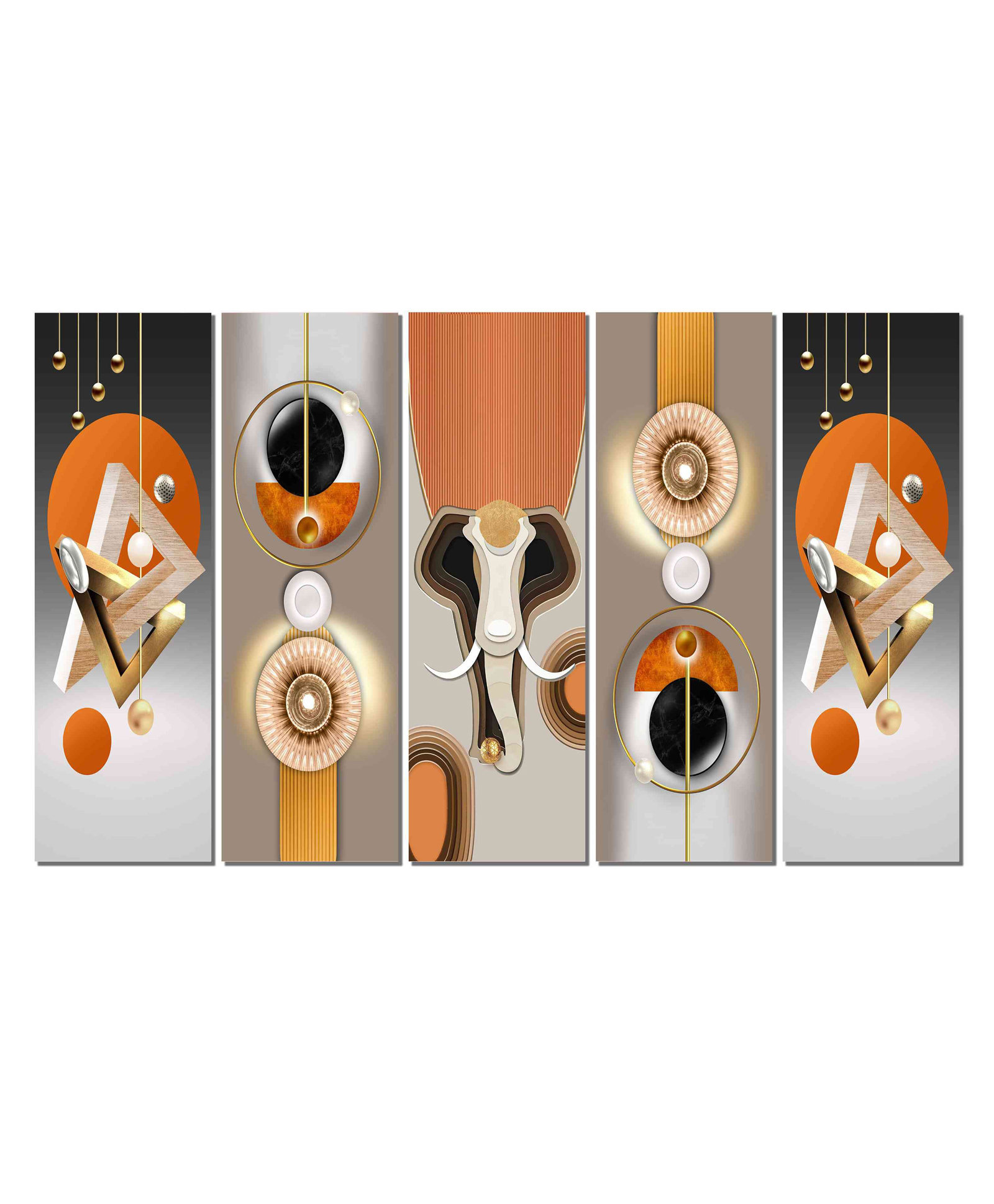 WENS 3D Nordic Abstract Art 5 Pieces Laminated Wall Panels - Multicolor-image-28