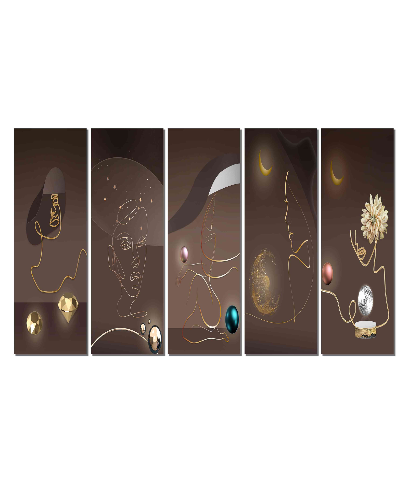 WENS Women Figaurative 5 Pieces Laminated Wall Art Panels - Multicolor-image-46