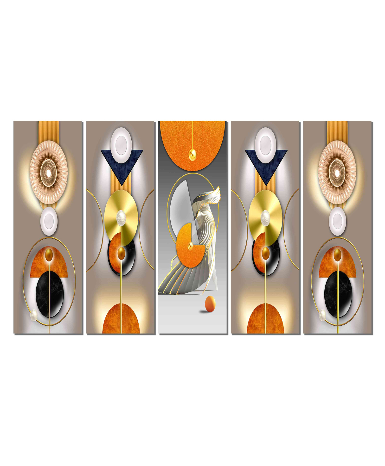 WENS 3D Nordic Abstarct Art 5 Pieces Laminated Wall Panels - Multicolor-image-45