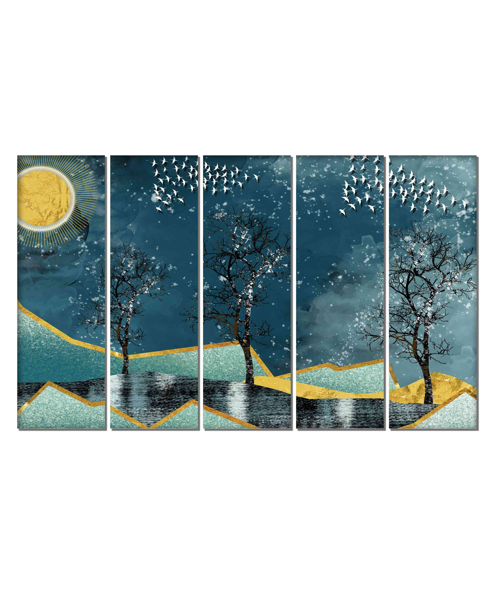 WENS Reindeer In Snowy Forest  5 Pieces Laminated Wall Panels - Multicolor-image-46