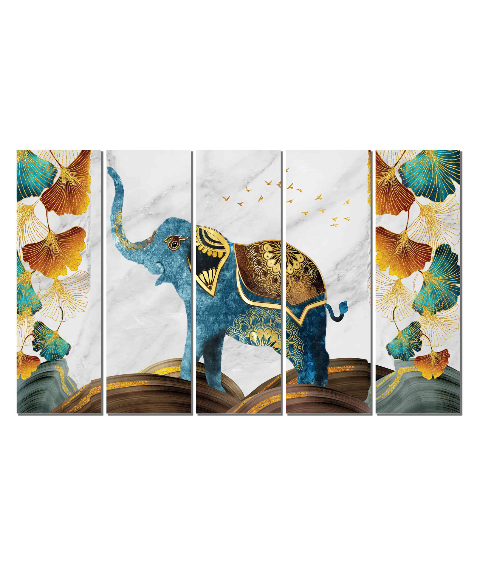 WENS Vastu Classic Elephant 5 Pieces Laminated Wall Art Panels - Multicolor-image-8