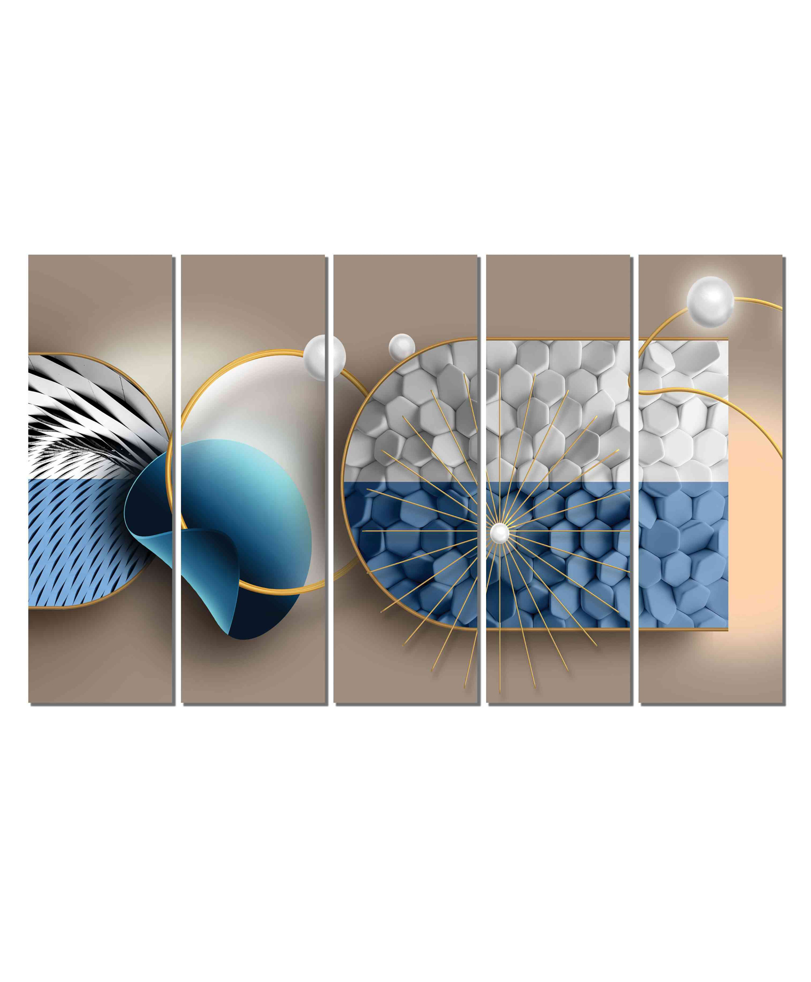 WENS Mid Century Modern Art 5 Pieces Laminated Wall Art Panels - Multicolor-image-10