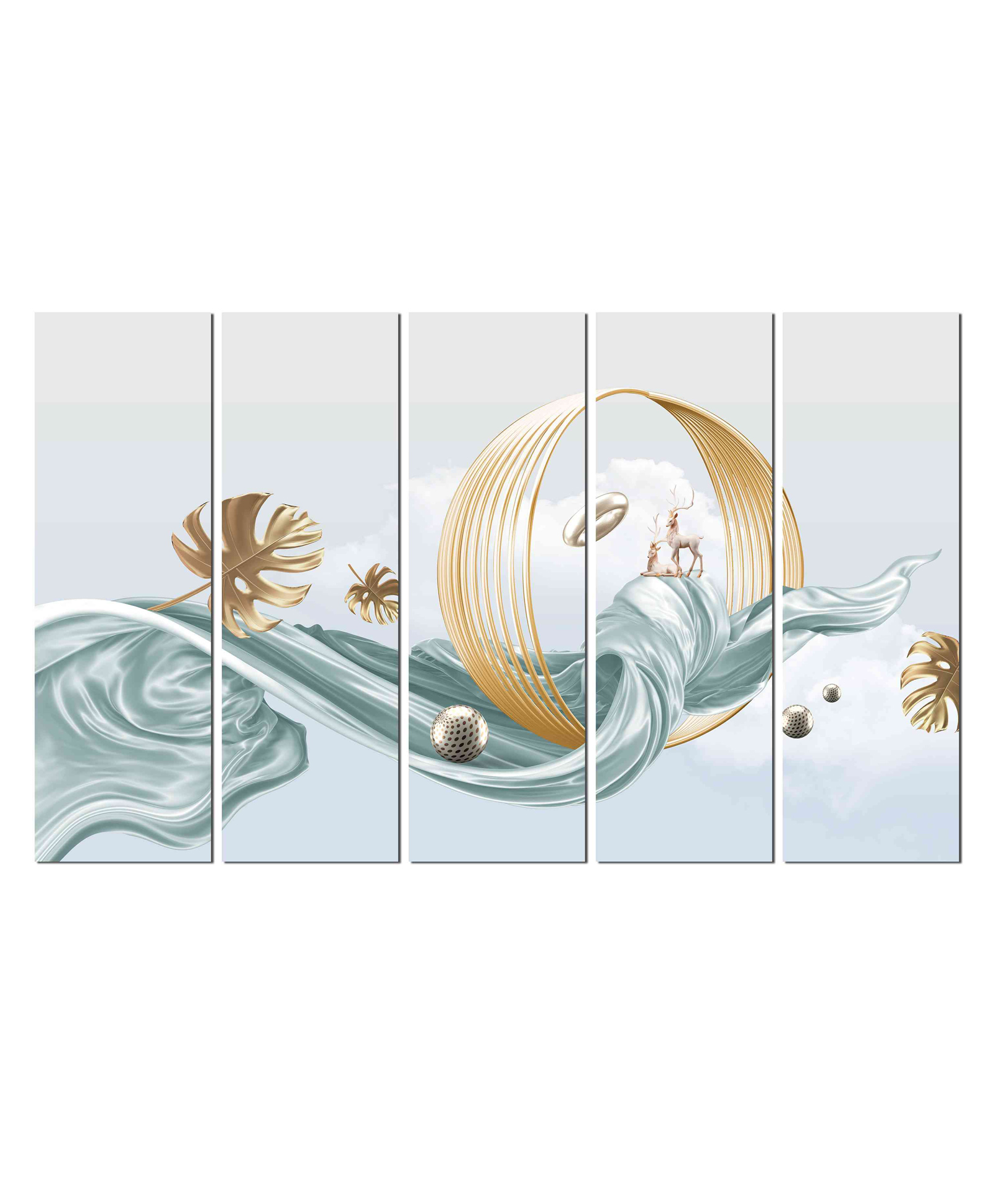 WENS Mid Century Modern Art 5 Pieces Laminated Wall Art Panels - Multicolor-image-9