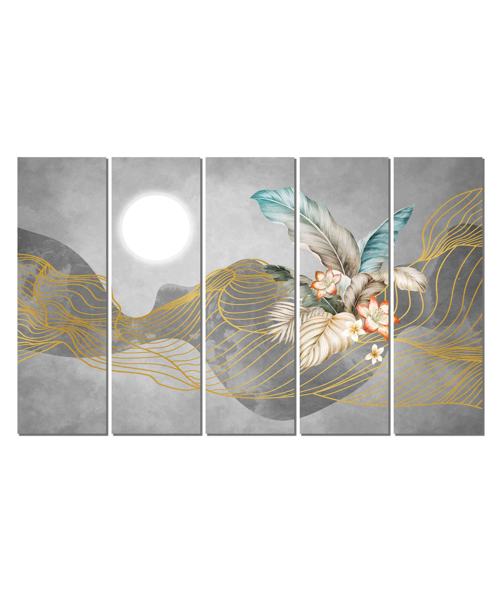 WENS Abstract Feather 5 Pieces Laminated Wall Art Panels - Multicolor-image-25