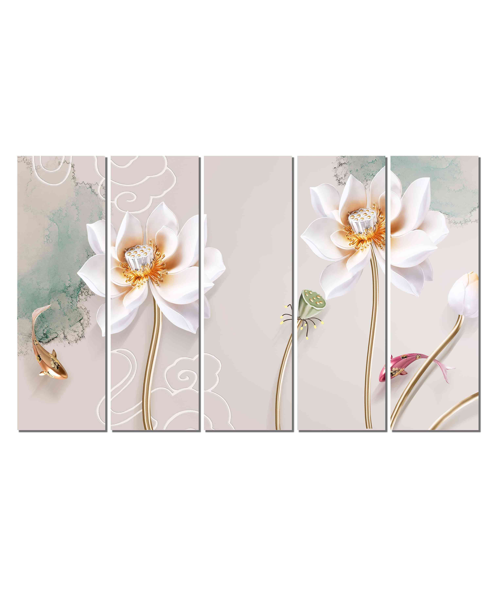 WENS Flowers Blossom 5 Pieces Laminated Wall Art Panels - Multicolor-image-6