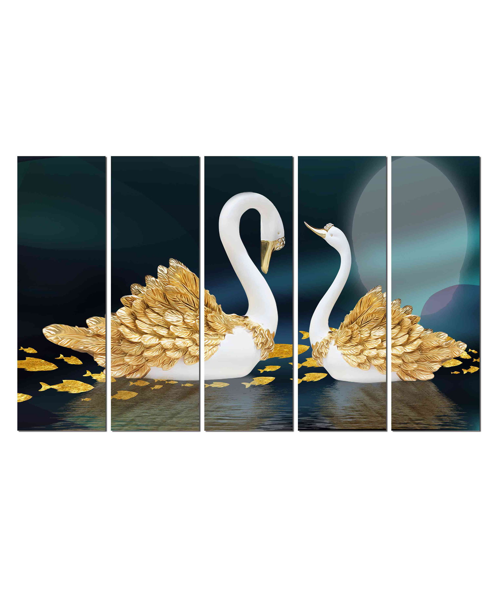 WENS Vastu Swan Pair Love Birds 5 Pieces Laminated Wall Art Panels - Multicolor-image-28