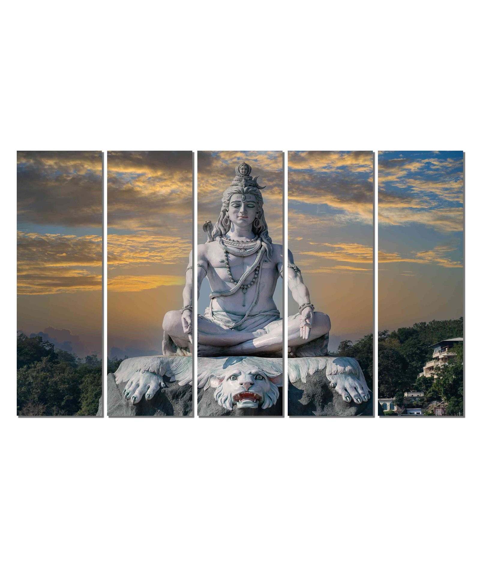 WENS Lord Shiva Doing Meditation 5 Pieces Laminated Wall Art Panels - Multicolor-image-32