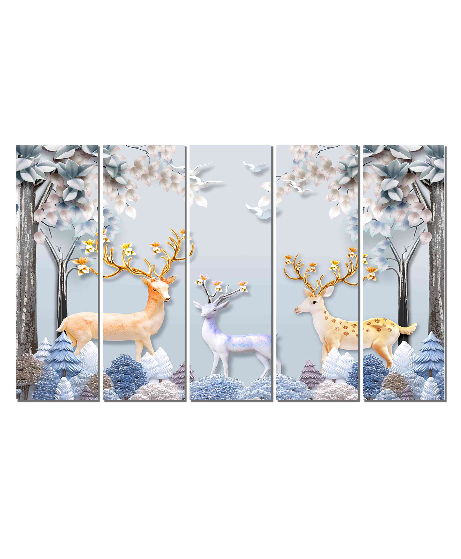 WENS Reindeer Family in Forest 5 Pieces Laminated Wall Art Panels -  Multicolor-image-15