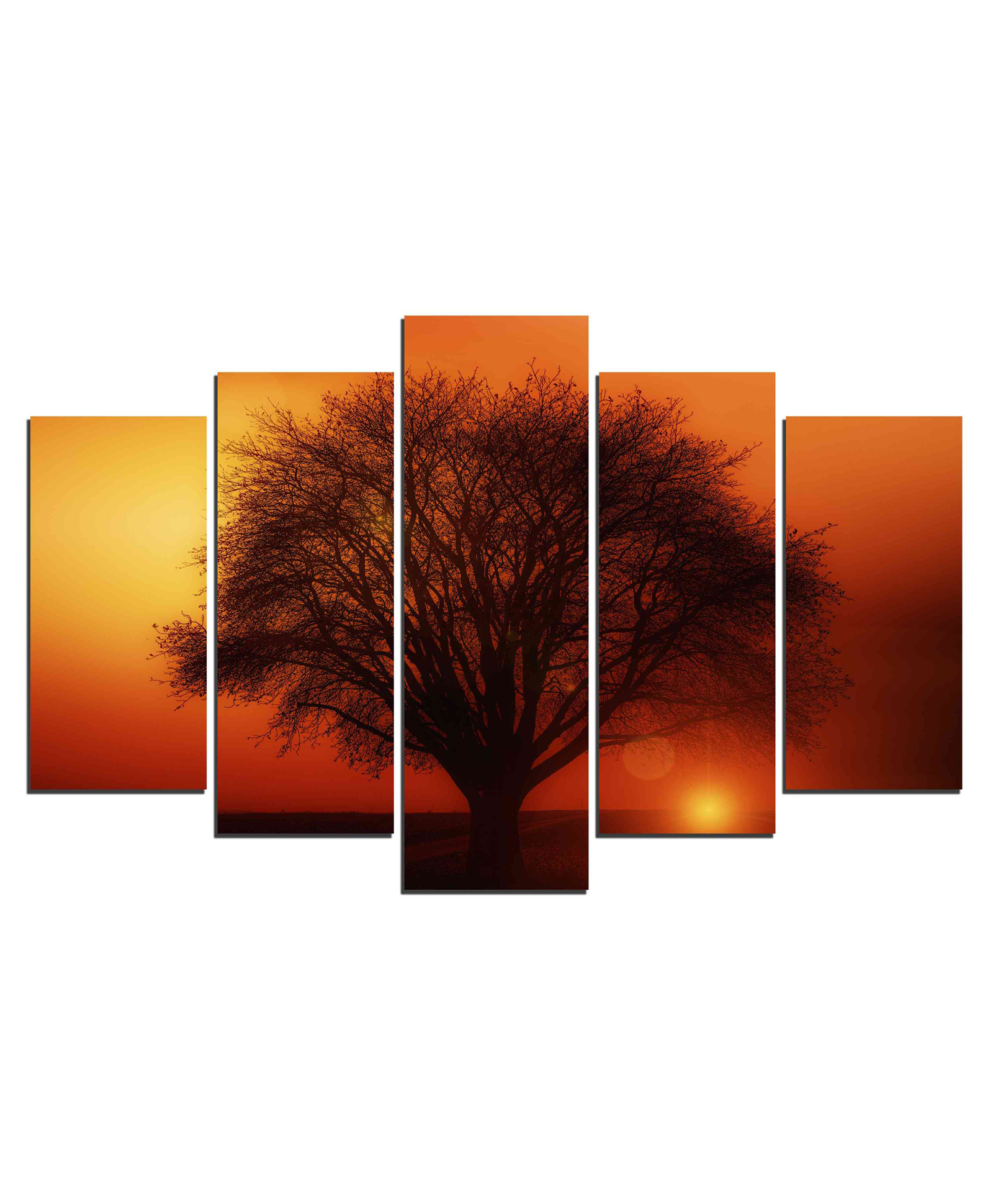 WENS Sunset Tree Reflection  5 Pieces Laminated Wall Art Panels  -  Multicolor-picture-18