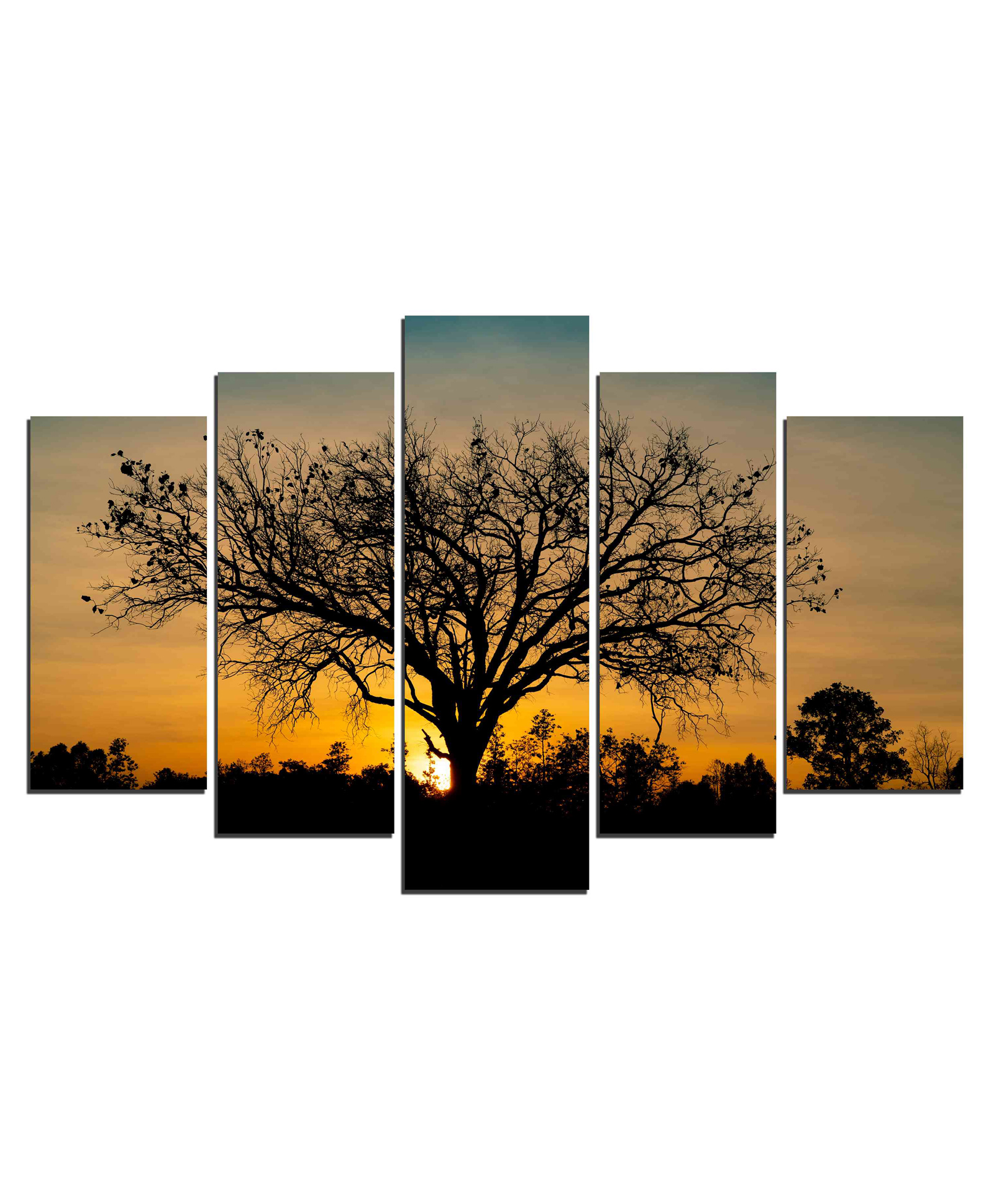 WENS Sun Rise Tree Reflection  5 Pieces Laminated Wall Art Panels  -  Multicolor-image-10