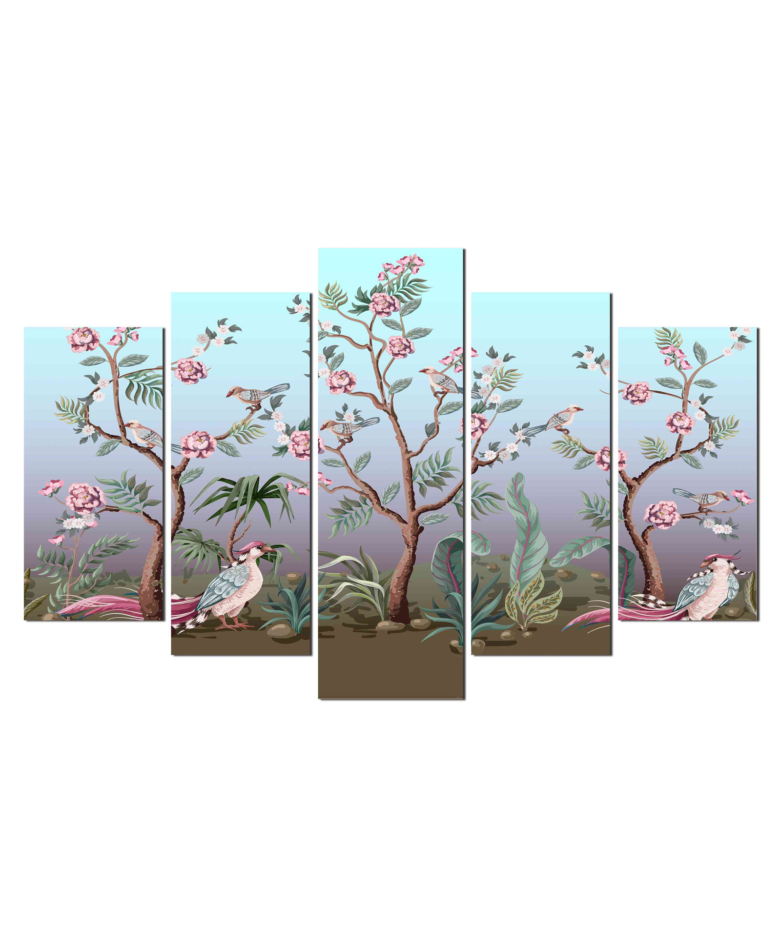 WENS Birds and Peonies  5 Pieces Laminated Wall Art Panels  -  Multicolor-image-10