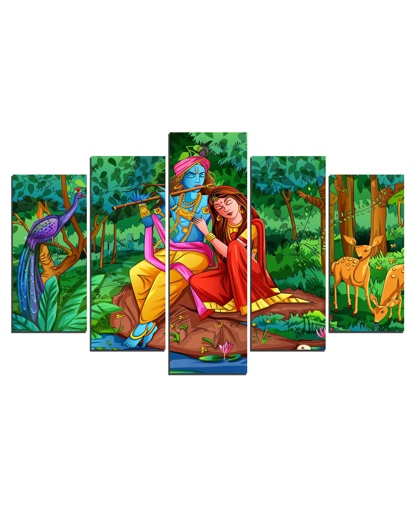 WENS Radhe Krishna  5 Pieces Laminated Wall Art Panels  -  Multicolor-picture-16