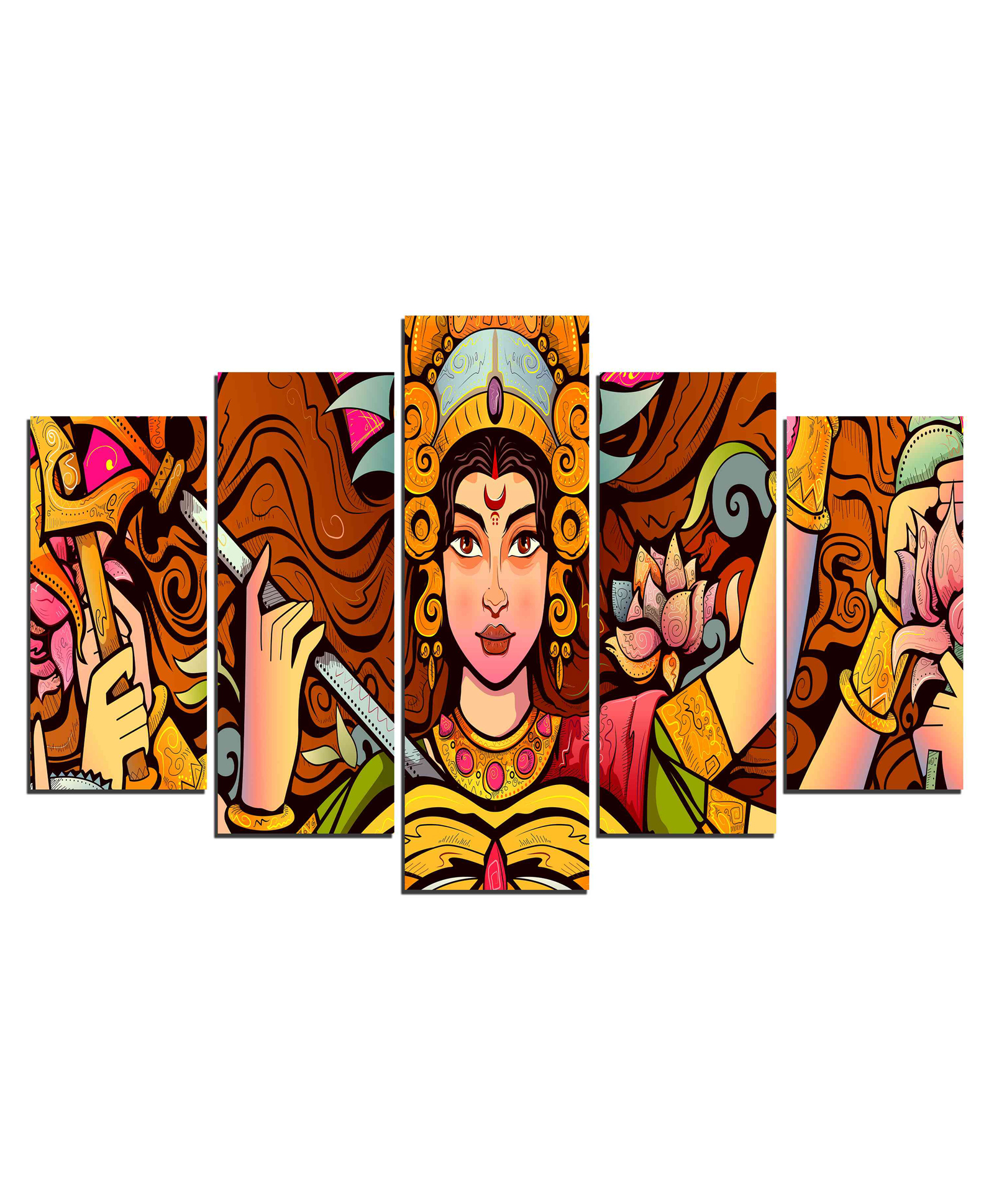 WENS Durga Maa 5 Pieces Laminated Wall Art Panels  - Multicolor-image-10