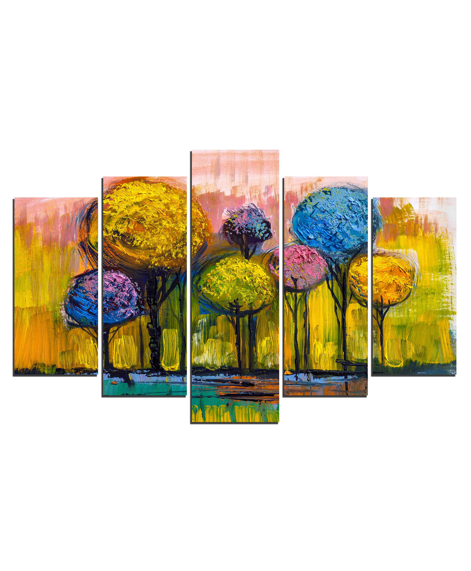 WENS Tree  5 Pieces Laminated Wall Art Panels  -  Multicolor-image-12