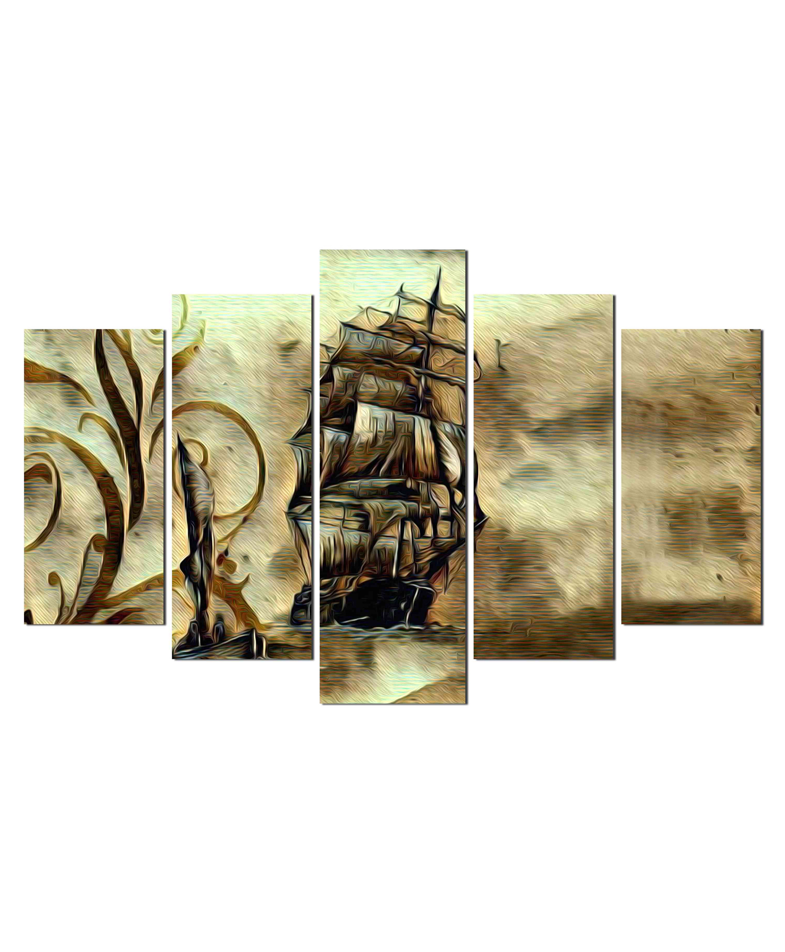 WENS Sailing Vessel 5 Pieces Laminated Wall Art Panels  -Multicolor-image-23