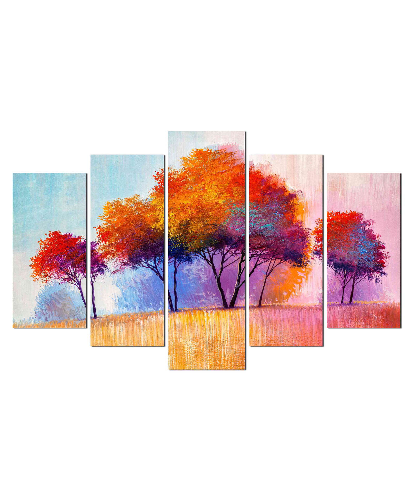 WENS Colorful Tree Oil Painting 5 Pieces Laminated Wall Art Panels  -Multicolor-image-1