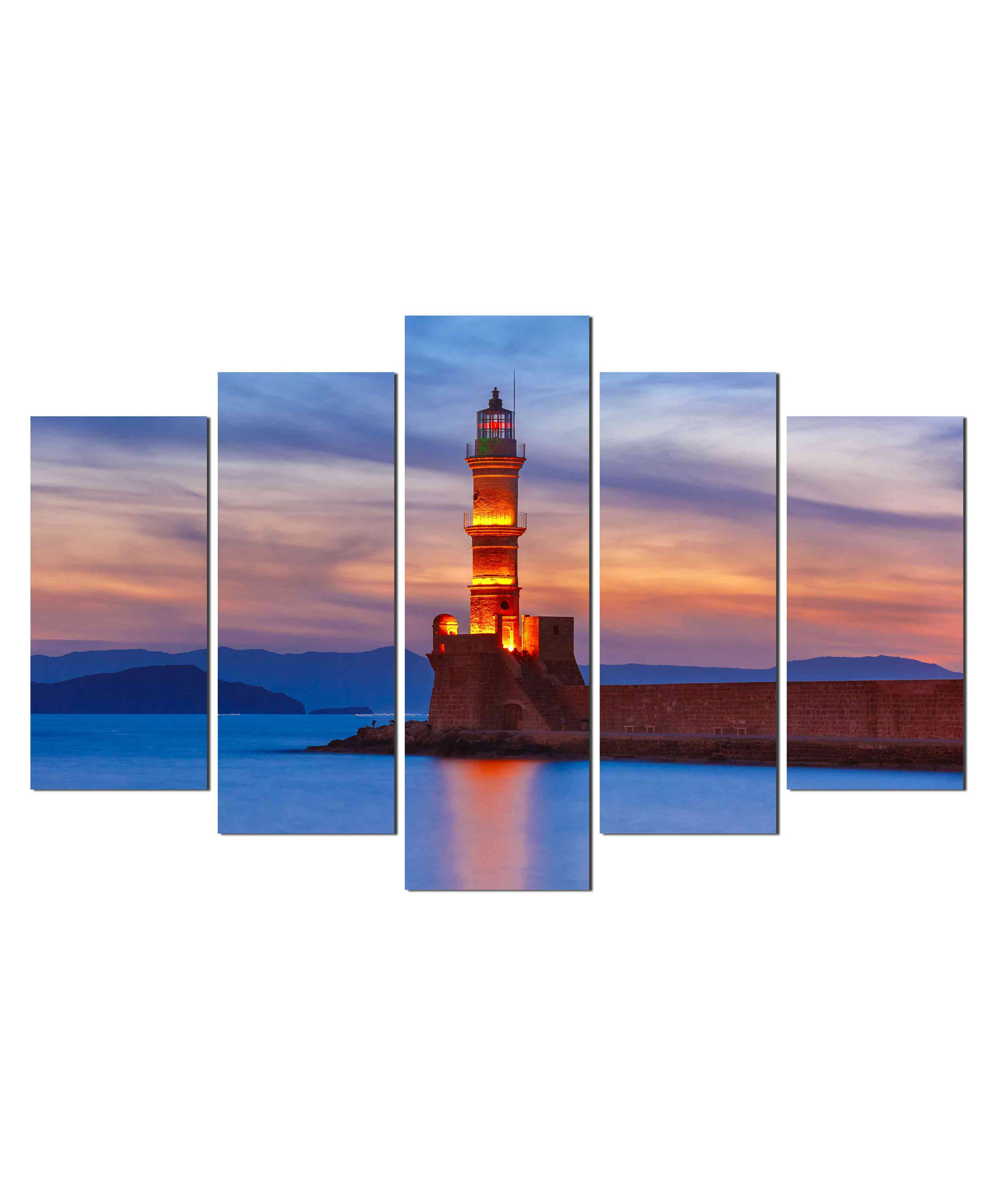 WENS Greece Light House 5 Pieces Laminated Wall Art Panels  -Multicolor-image-6