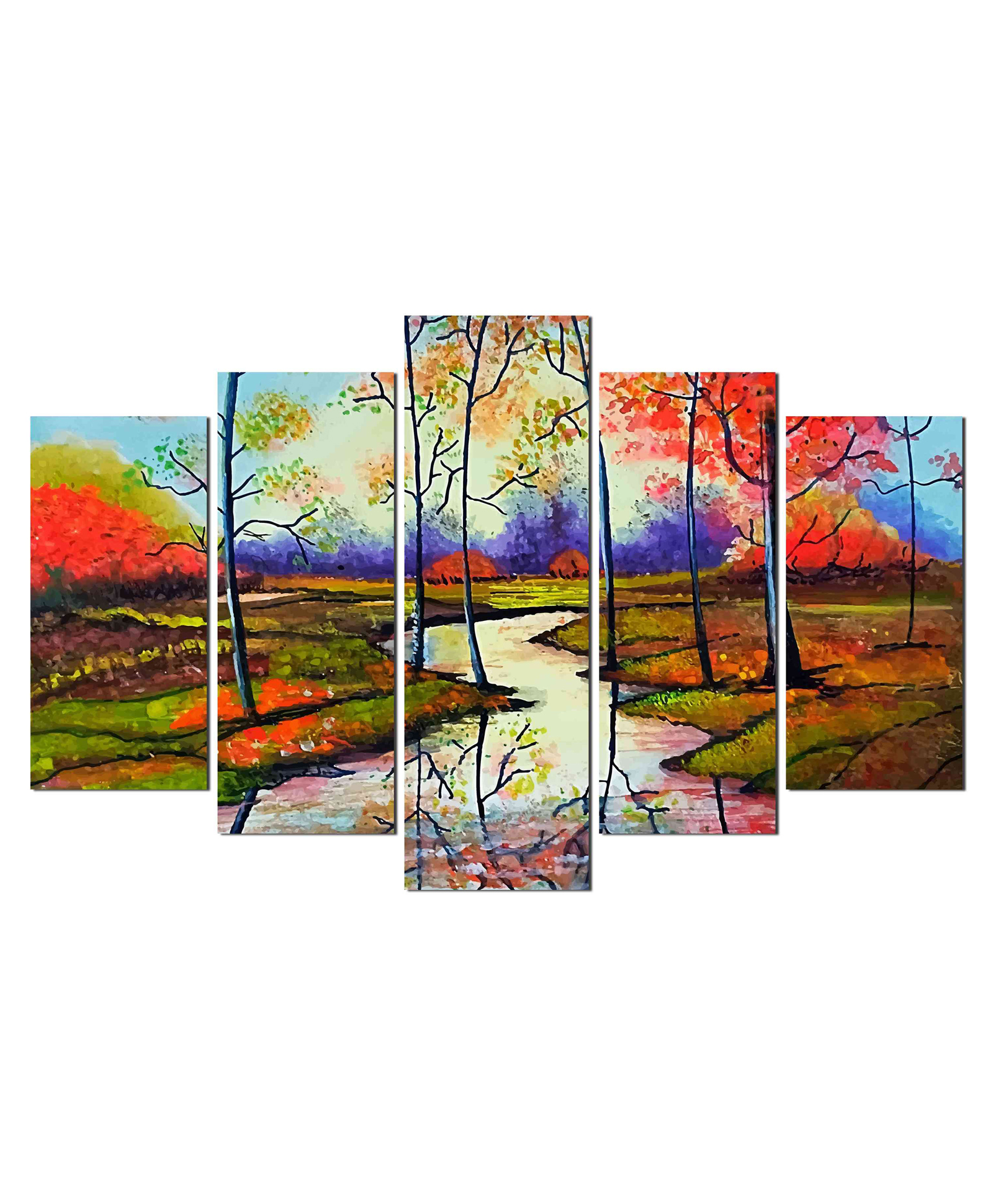 WENS Village View 5 Pieces Laminated Wall Art Panels  -Multicolor-image-21